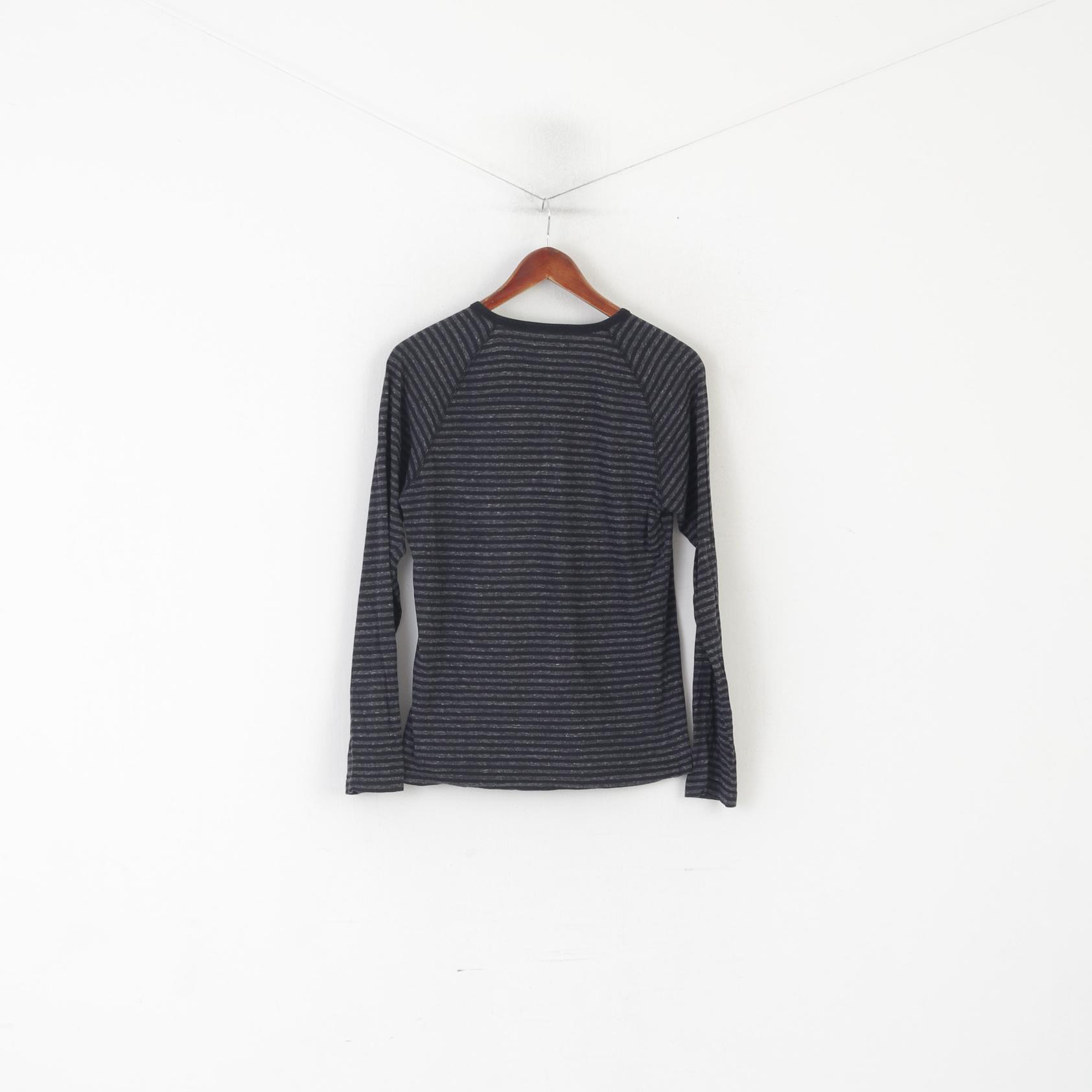 Adidas Chemise À Manches Longues Pour Hommes Noir Gris Rayé Coton Boutons Détaillés Haut