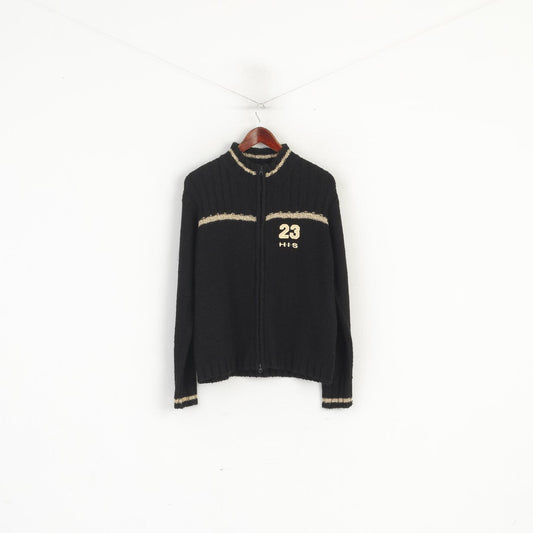 His Knit Women XL Cardigan Black Acrylic Vintage Full Zip Classic Sweater