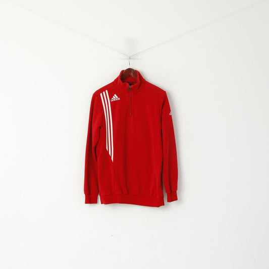 Adidas Men 38/40 M Sweatshirt Red Cotton Sport Zip neck 3 Stripe Sportswear Top