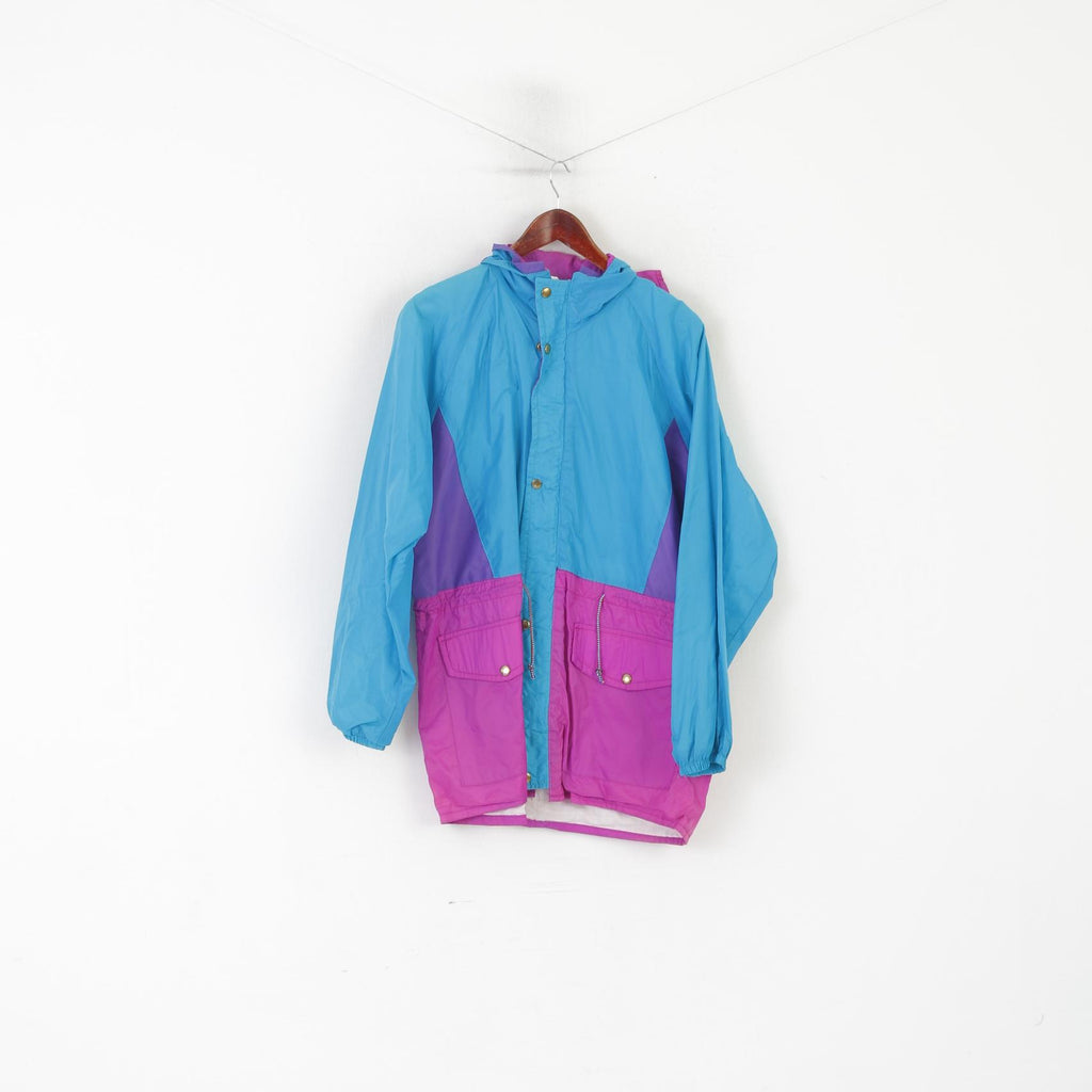 Vintage Men M Jacket Turquoise Vintage Nylon Waterproof Hood Zip Up Rain Top