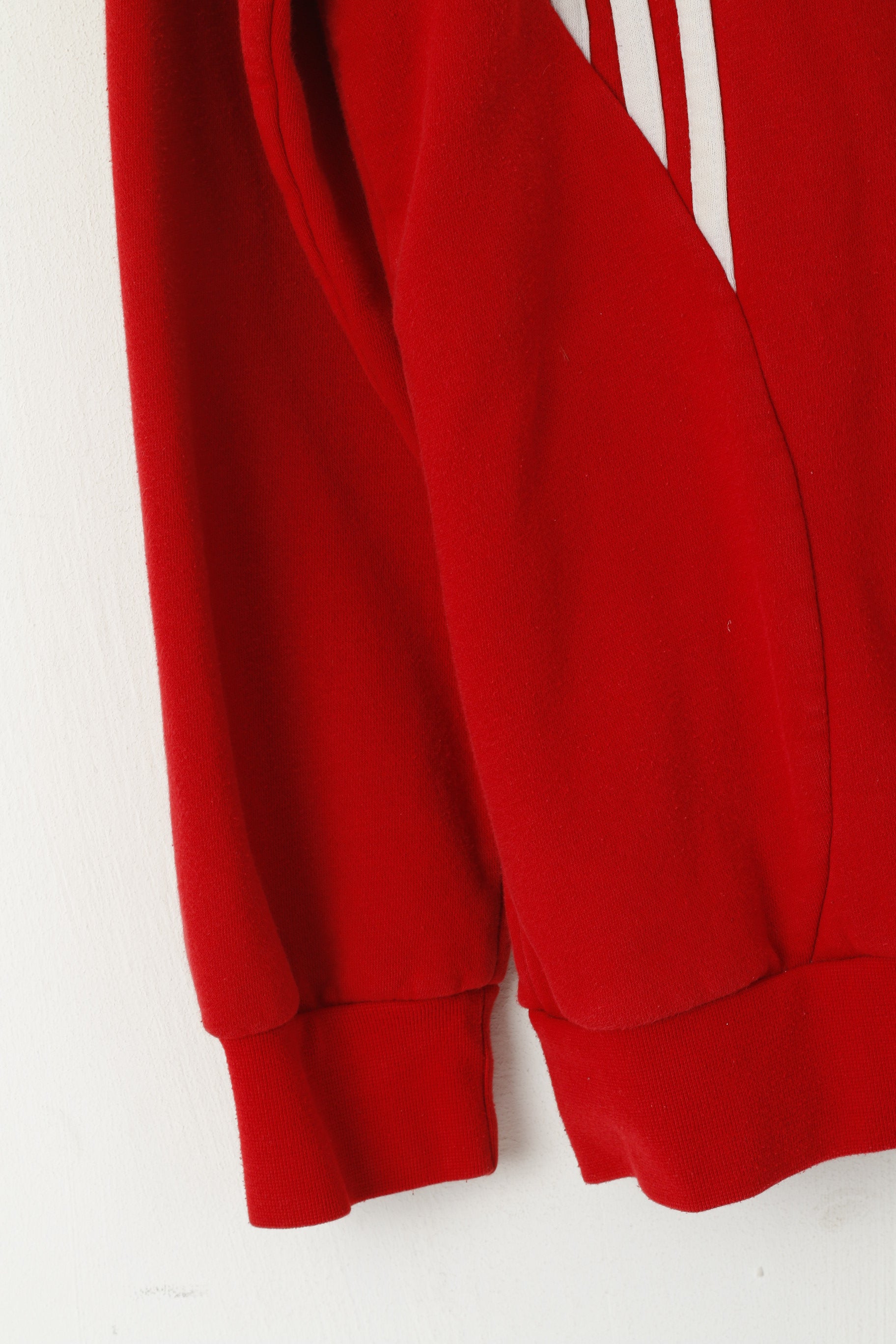 Adidas Homme 38/40 M Sweat Rouge Coton Sport Col Zippé 3 Bandes Sportswear Haut