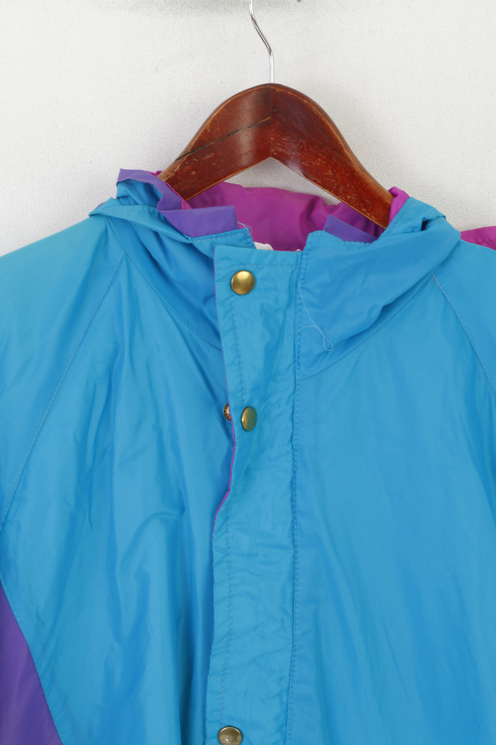 Vintage Men M Jacket Turquoise Vintage Nylon Waterproof Hood Zip Up Rain Top