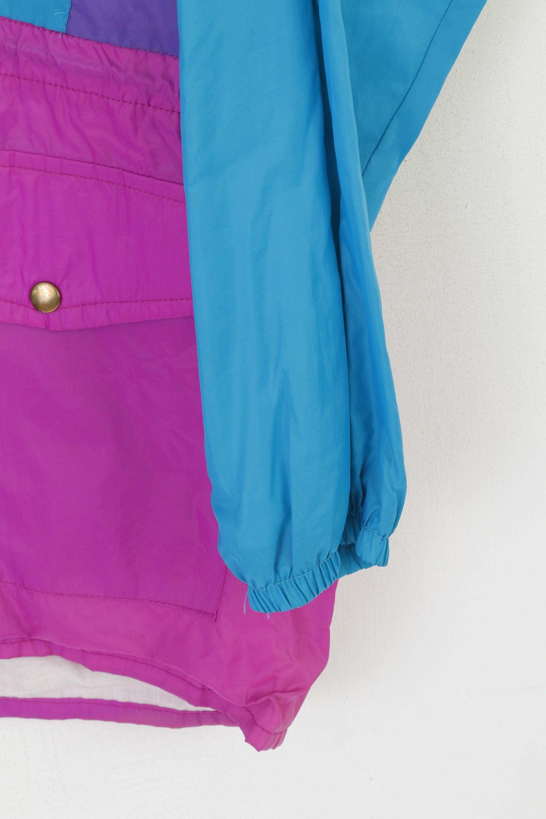 Vintage Men M Jacket Turquoise Vintage Nylon Waterproof Hood Zip Up Rain Top