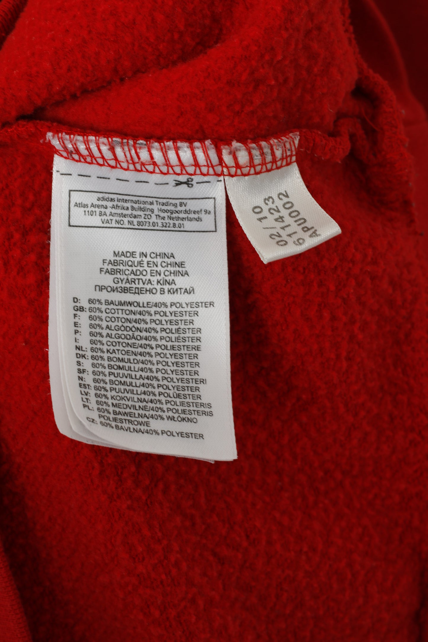 Adidas Men 38/40 M Sweatshirt Red Cotton Sport Zip neck 3 Stripe Sportswear Top