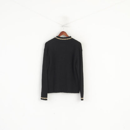 His Knit Women XL Cardigan Black Acrylic Vintage Full Zip Classic Sweater