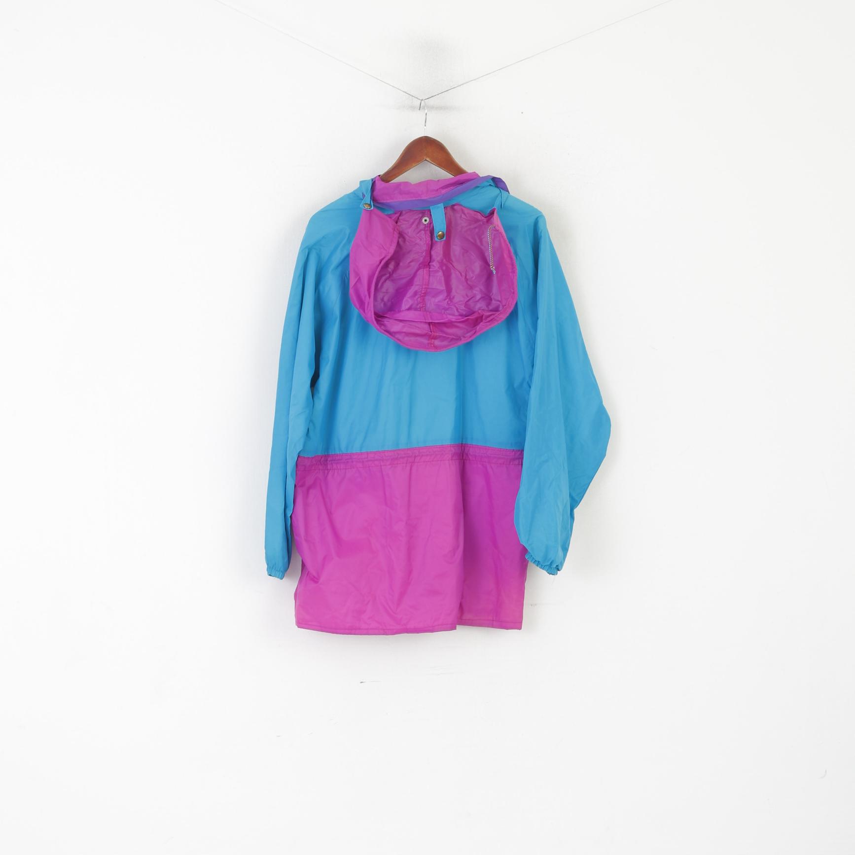 Vintage Men M Jacket Turquoise Vintage Nylon Waterproof Hood Zip Up Rain Top