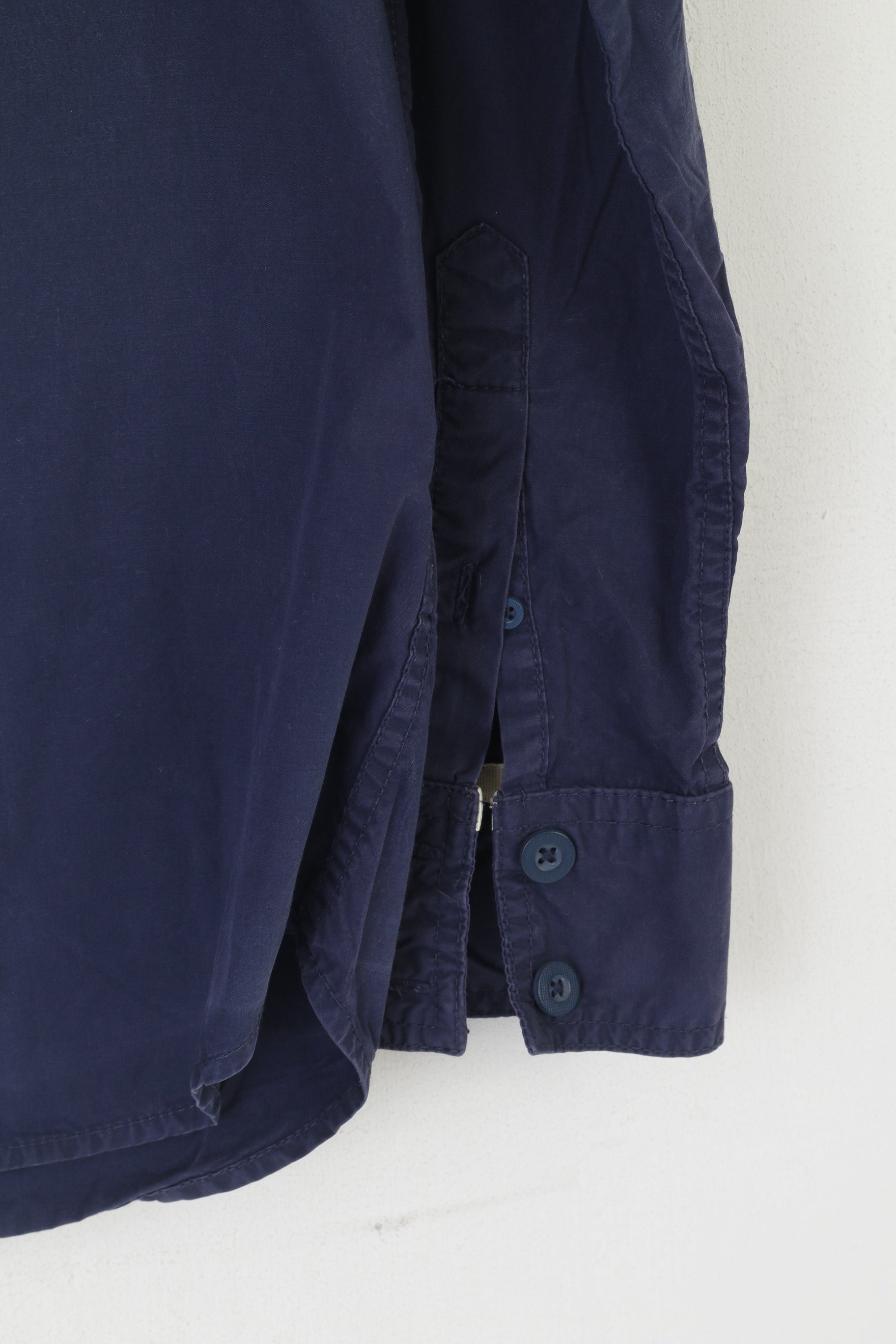 Superdry Men M Casual Shirt Navy Cotton Japan Spirit Long Sleeve Pocket Top