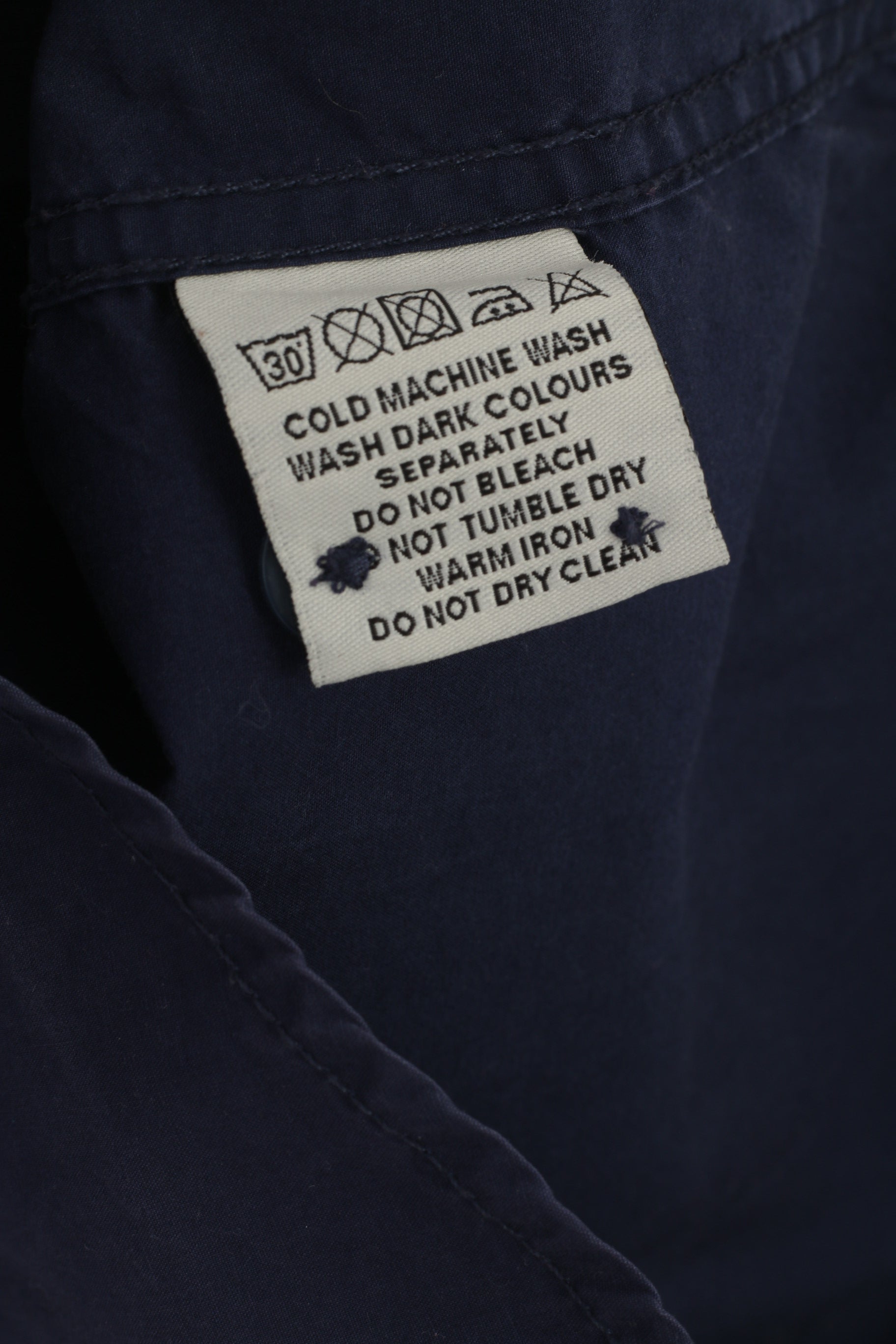 Superdry Men M Casual Shirt Navy Cotton Japan Spirit Long Sleeve Pocket Top