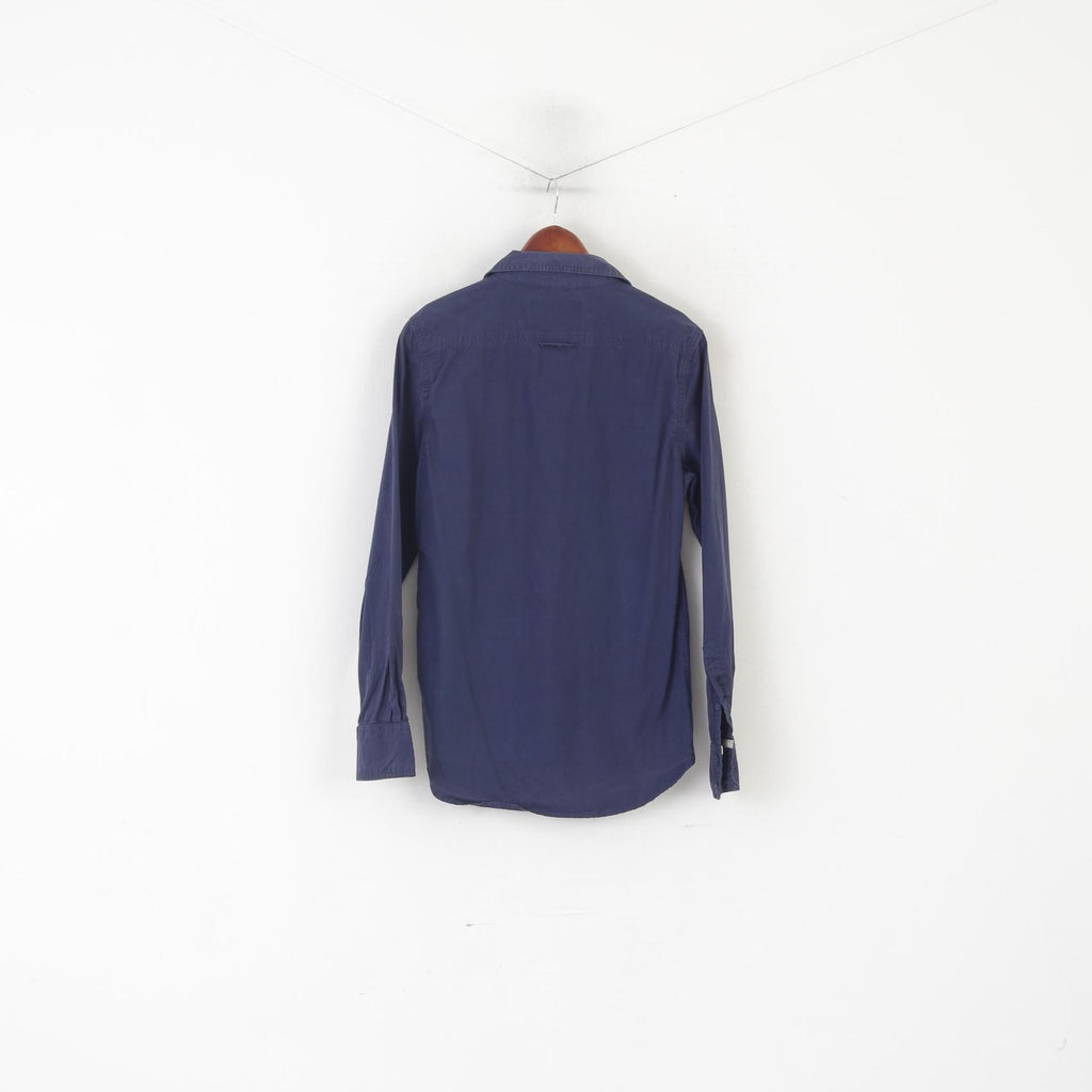 Superdry Men M Casual Shirt Navy Cotton Japan Spirit Long Sleeve Pocket Top