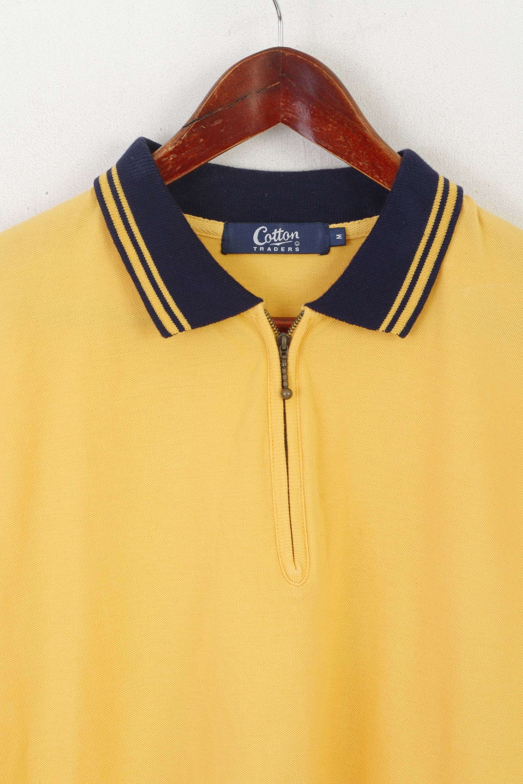 Cotton Traders Polo Homme M Jaune Coton Vintage Col Zippé Haut de Sport Classique