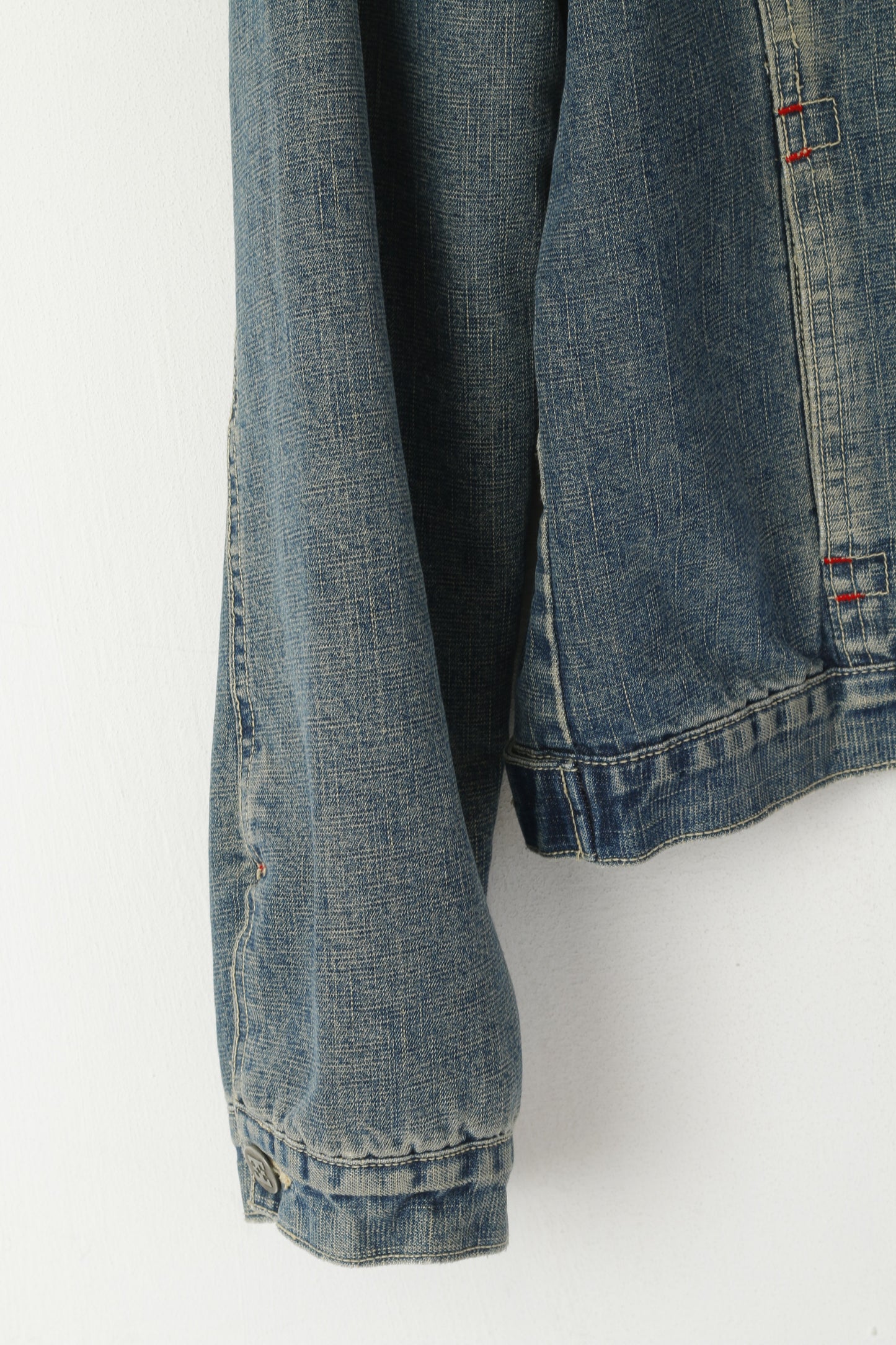 Enemy Women M Jacket Blue Cotton Denim Jeans Fur Lined Retro Single Breasted Top