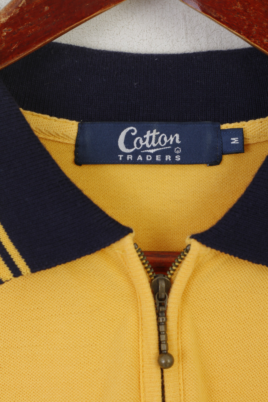 Cotton Traders Polo Homme M Jaune Coton Vintage Col Zippé Haut de Sport Classique