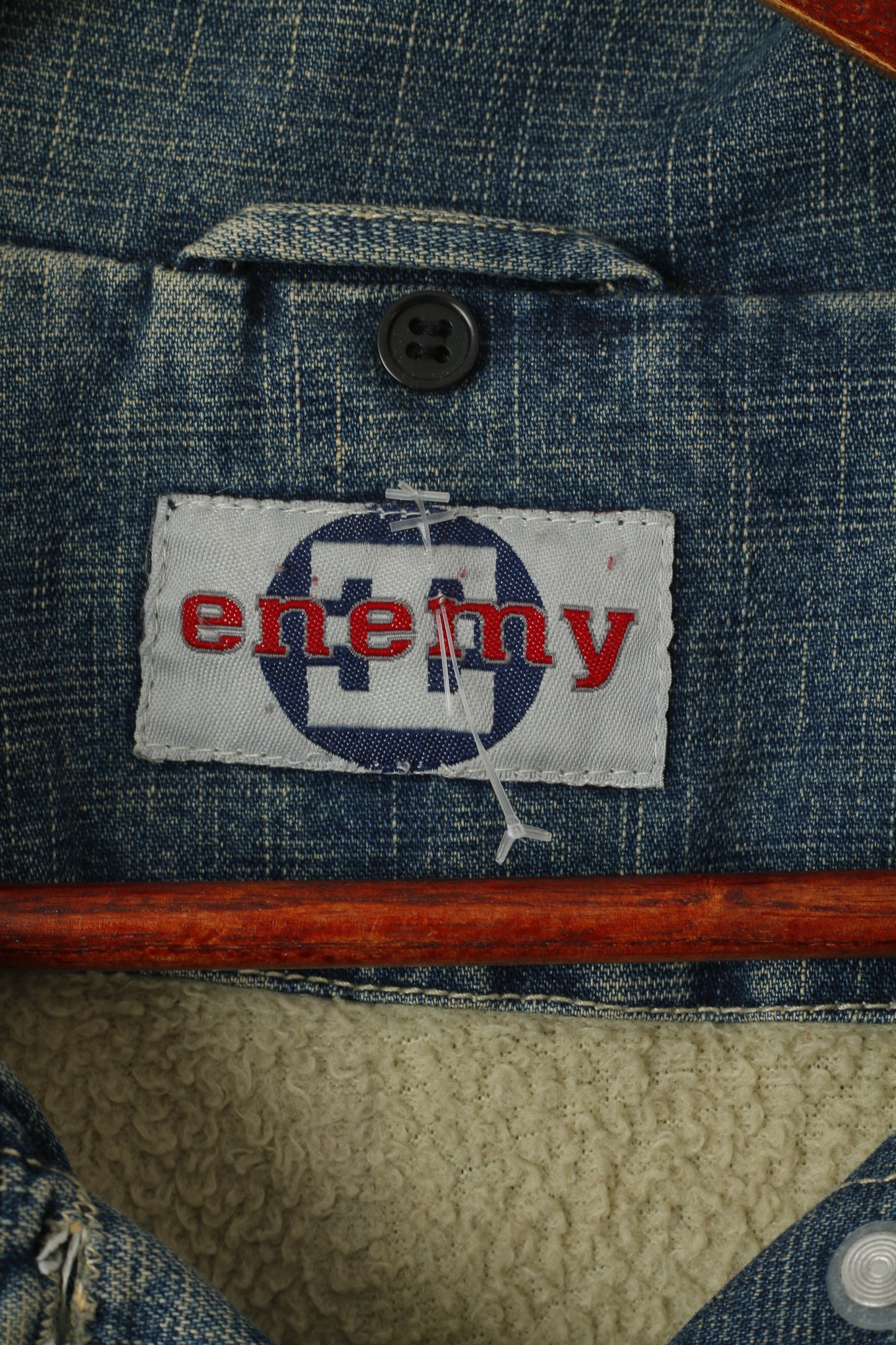 Enemy Women M Jacket Blue Cotton Denim Jeans Fur Lined Retro Single Breasted Top