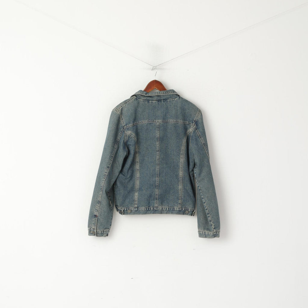 Giacca da donna Enemy M in cotone blu Jeans denim Foderato in pelliccia Top monopetto retrò