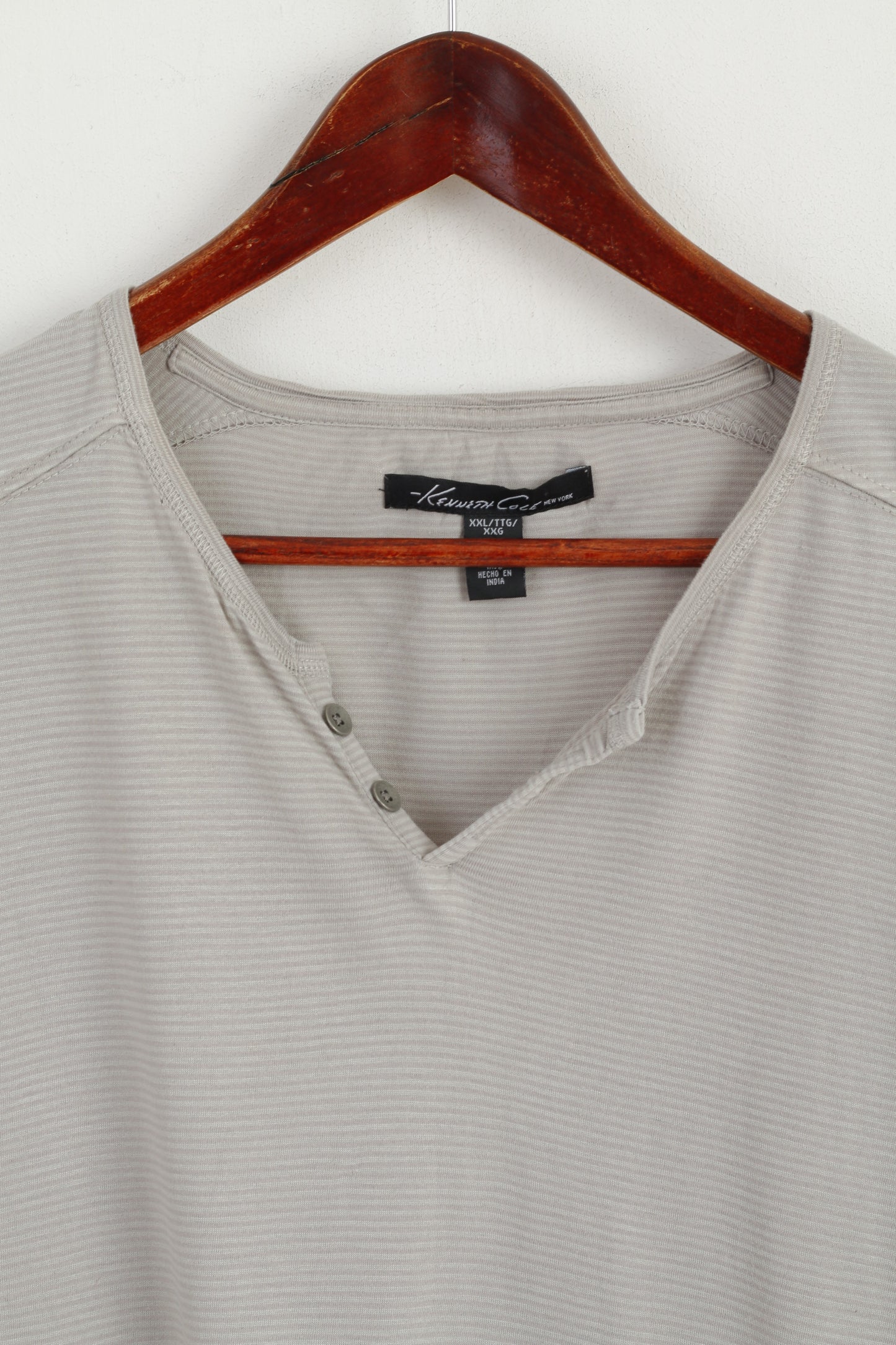 Kenneth Cole Men XXL Shirt Grey Striped Soft Thin Material Cotton Summer Top