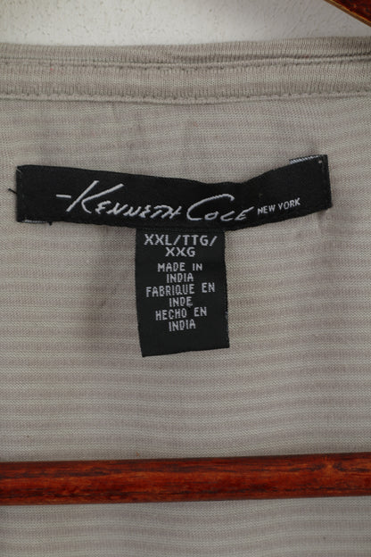 Kenneth Cole Men XXL Shirt Grey Striped Soft Thin Material Cotton Summer Top