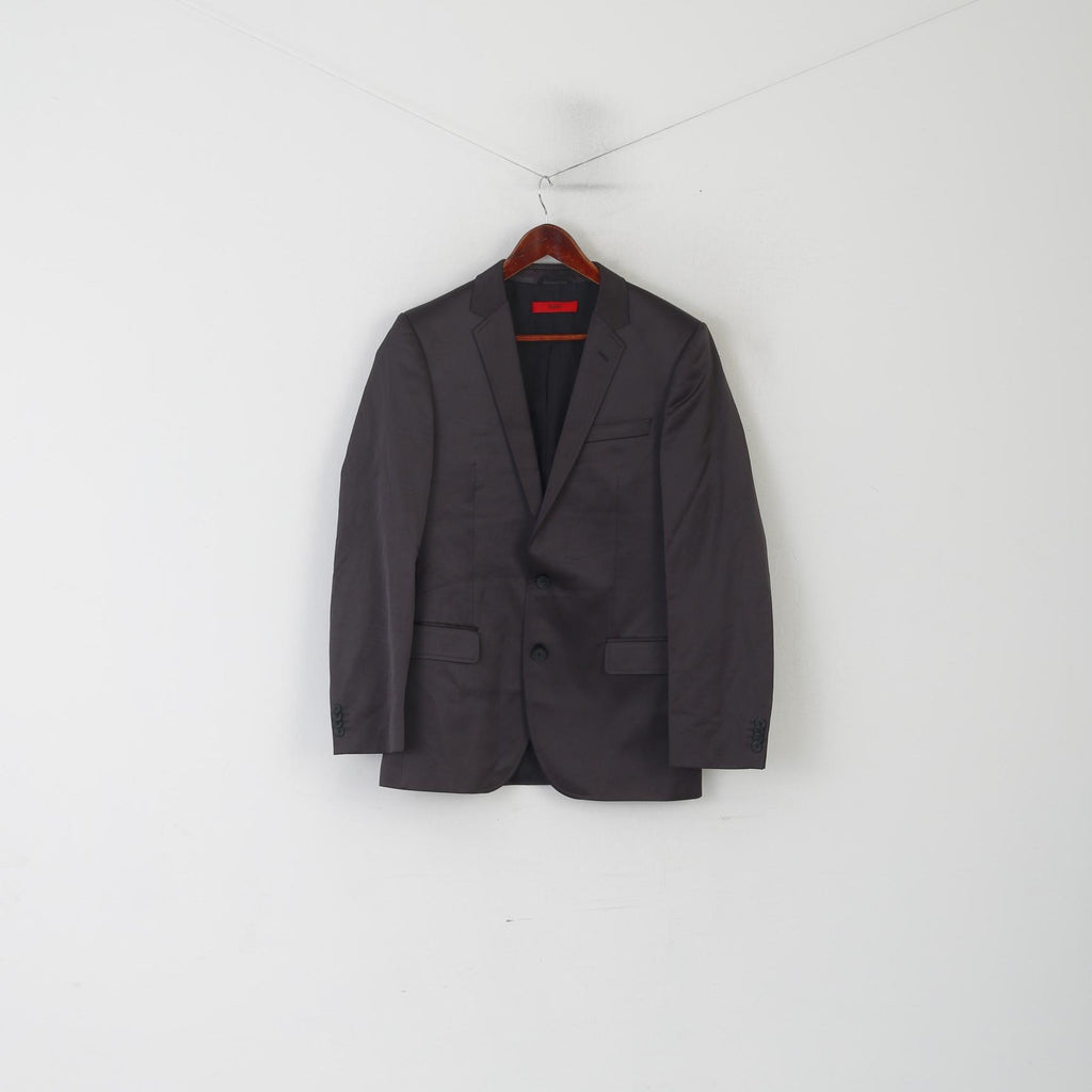 Hugo Boss Hommes 38 48 Blazer Noir Brillant Alko Heise Veste à Boutonnage Simple