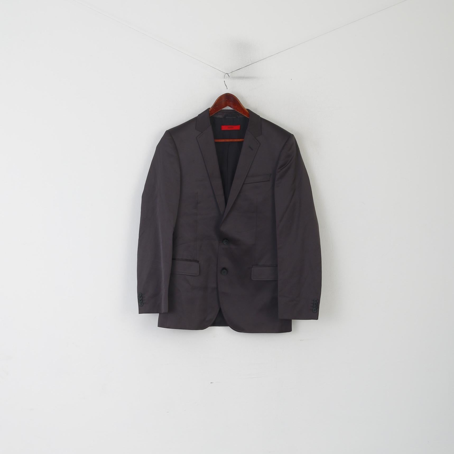 Hugo Boss Hommes 38 48 Blazer Noir Brillant Alko Heise Veste à Boutonnage Simple