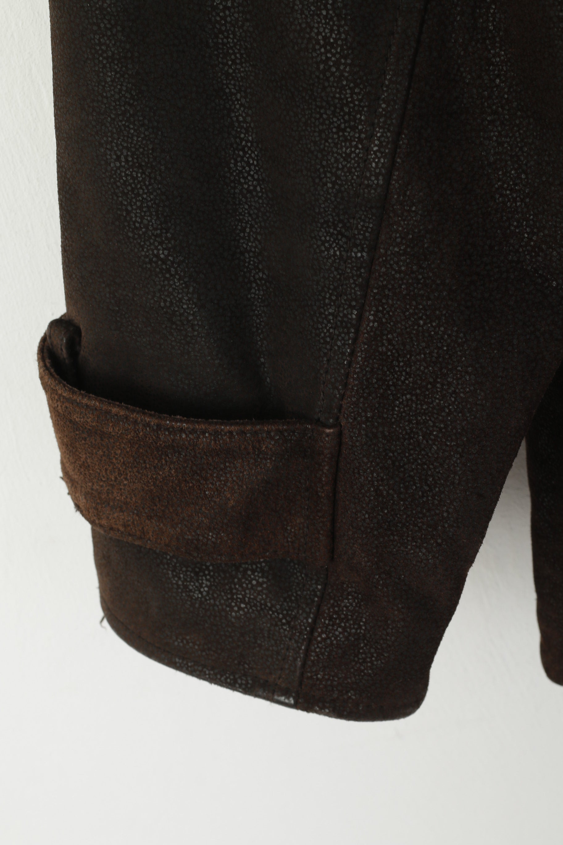 Rollo Club Hommes XS Veste Marron Cuir Brillant Vintage Biker Full Zipper Pilot Oklahoma Top