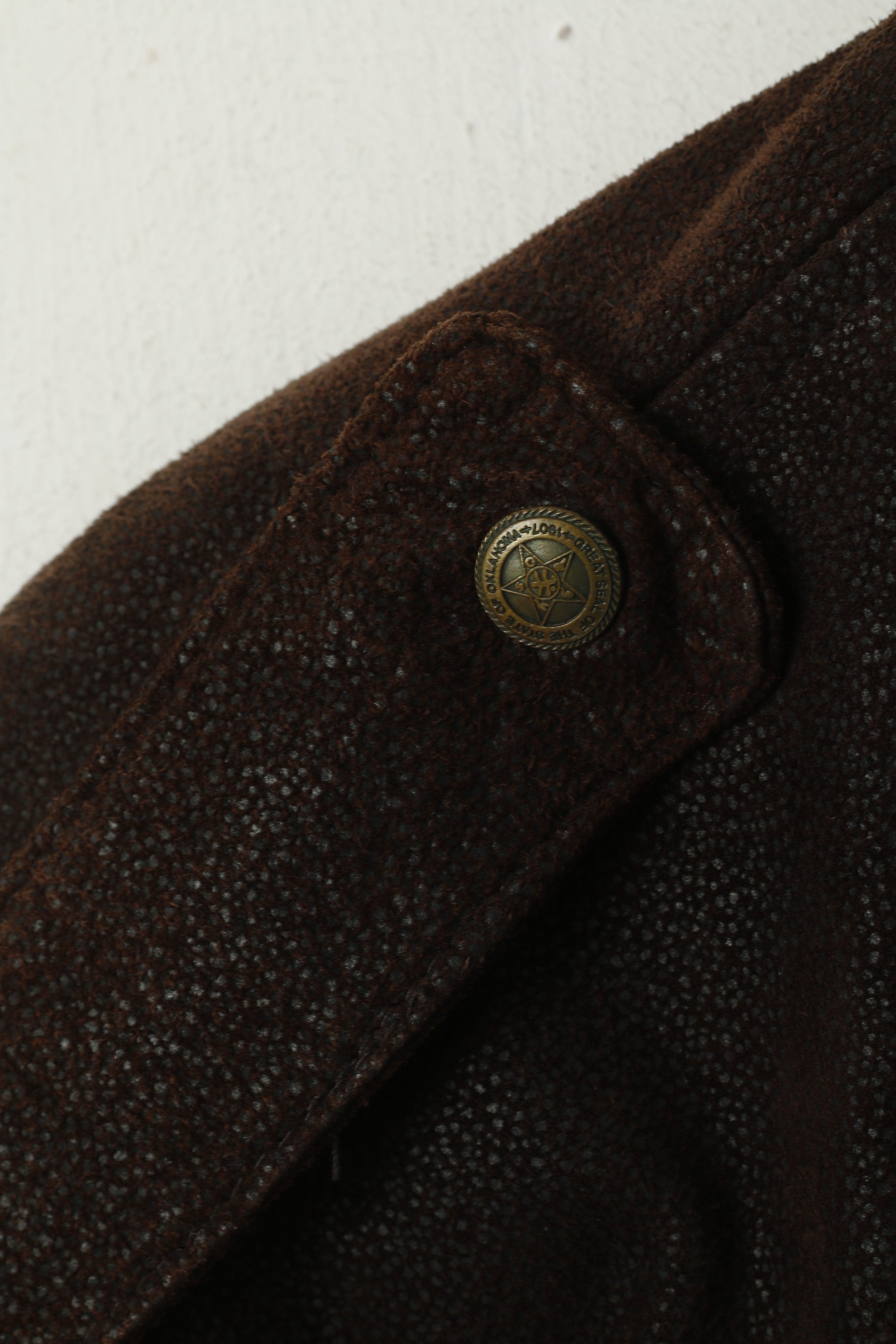 Rollo Club Hommes XS Veste Marron Cuir Brillant Vintage Biker Full Zipper Pilot Oklahoma Top