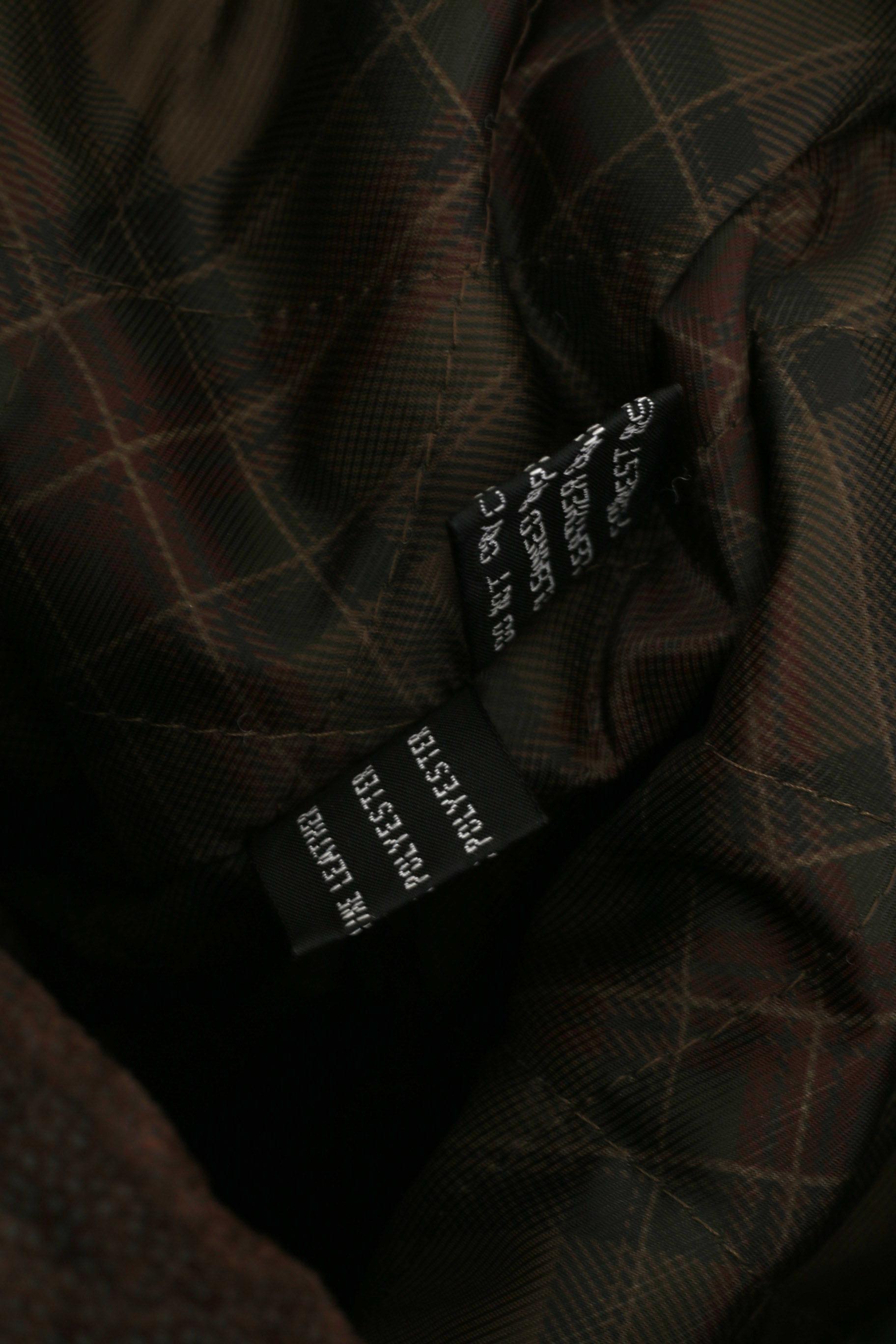 Rollo Club Hommes XS Veste Marron Cuir Brillant Vintage Biker Full Zipper Pilot Oklahoma Top