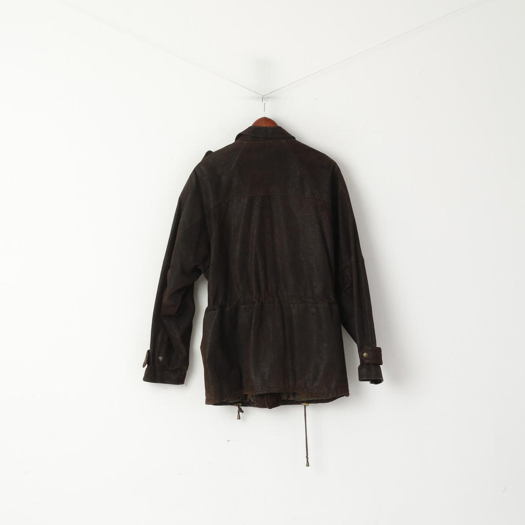 Rollo Club Hommes XS Veste Marron Cuir Brillant Vintage Biker Full Zipper Pilot Oklahoma Top