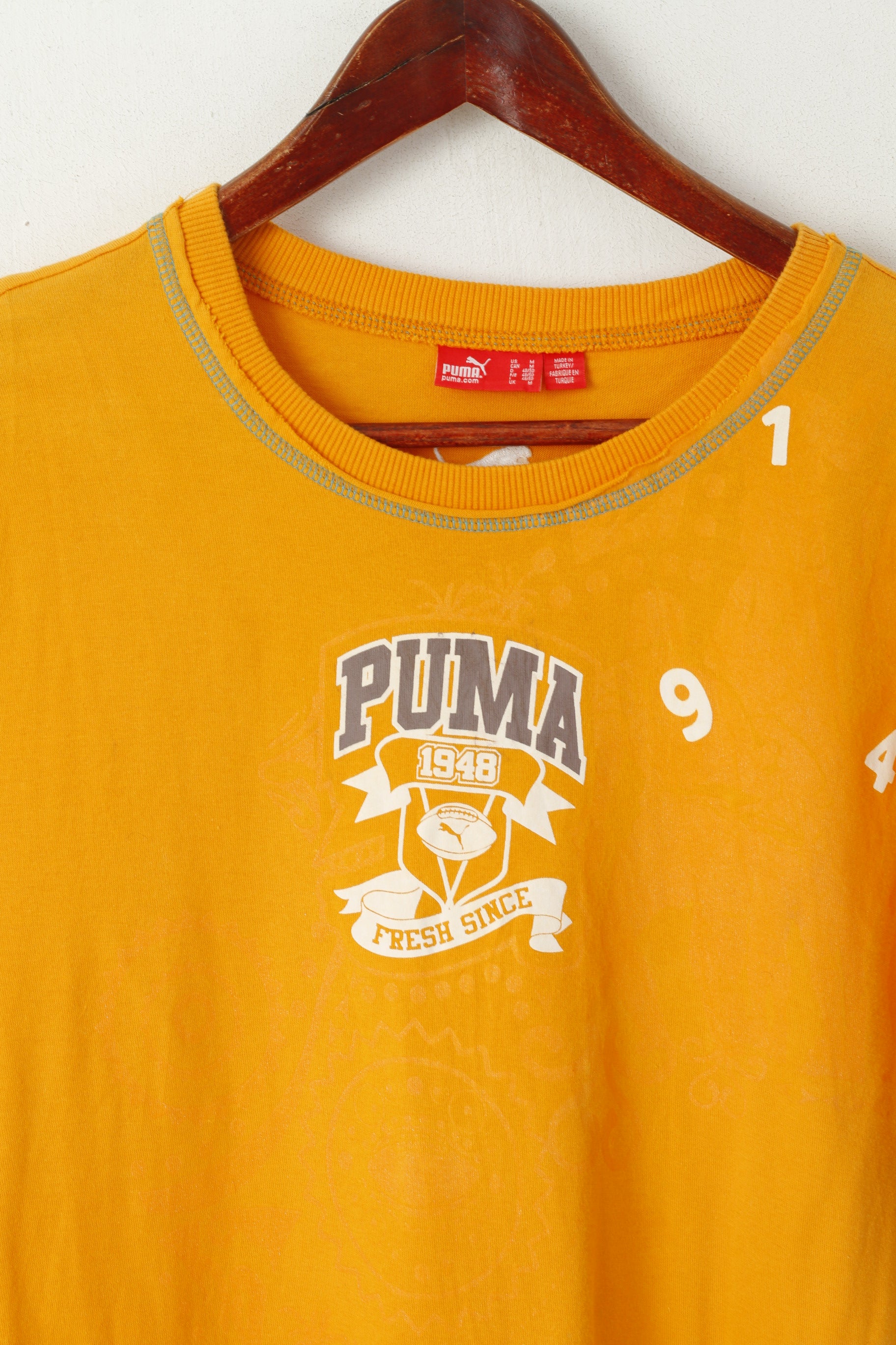 Puma Men M T- Shirt Orange Cotton Graphic Puma Fresh Since 1948 Rugby Short Sleeve Top