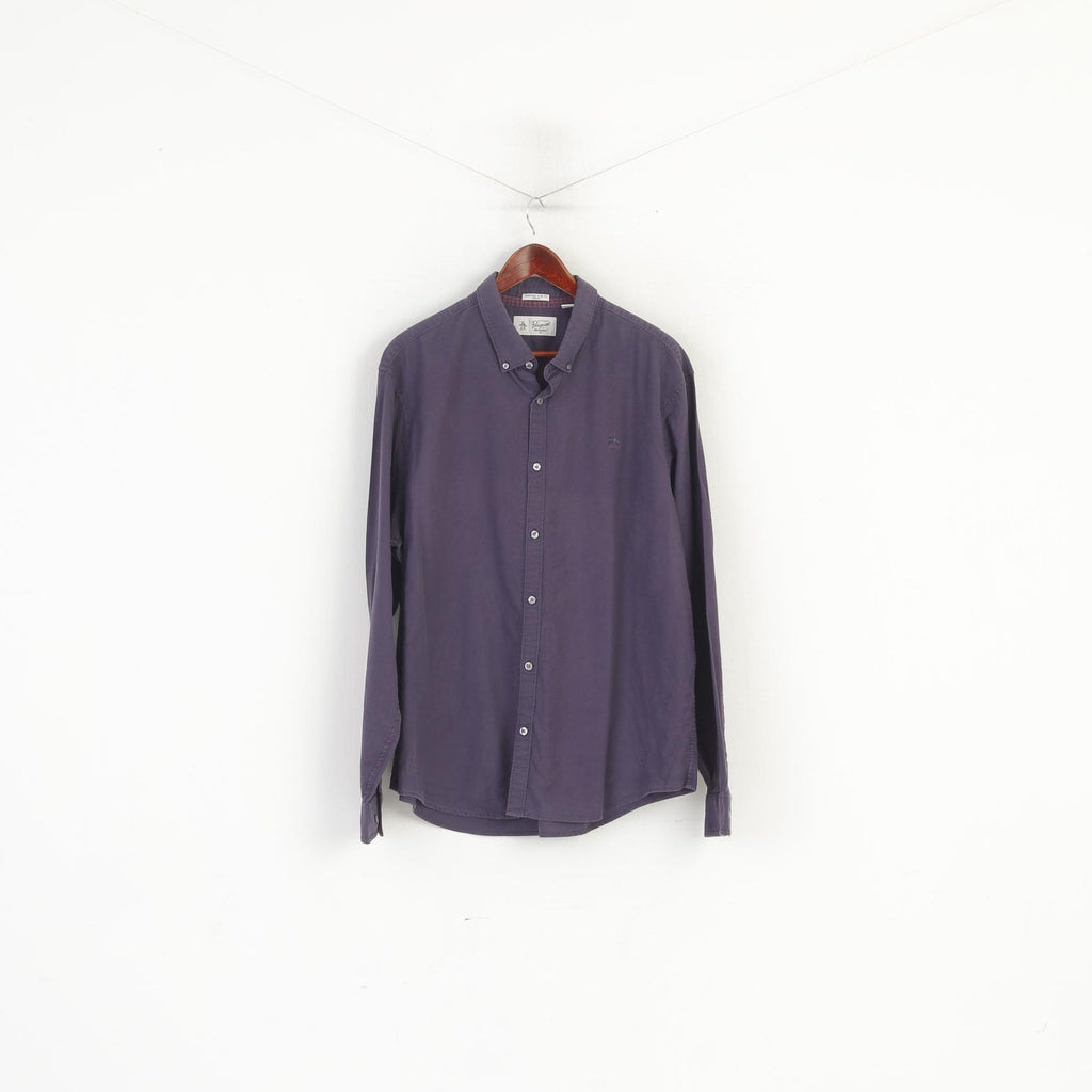 Penguin Men XXL Casual Shirt Purple Cotton Slim Fit Stretch Long Sleeve Top