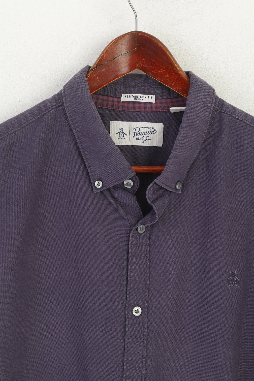 Penguin Men XXL Casual Shirt Purple Cotton Slim Fit Stretch Long Sleeve Top