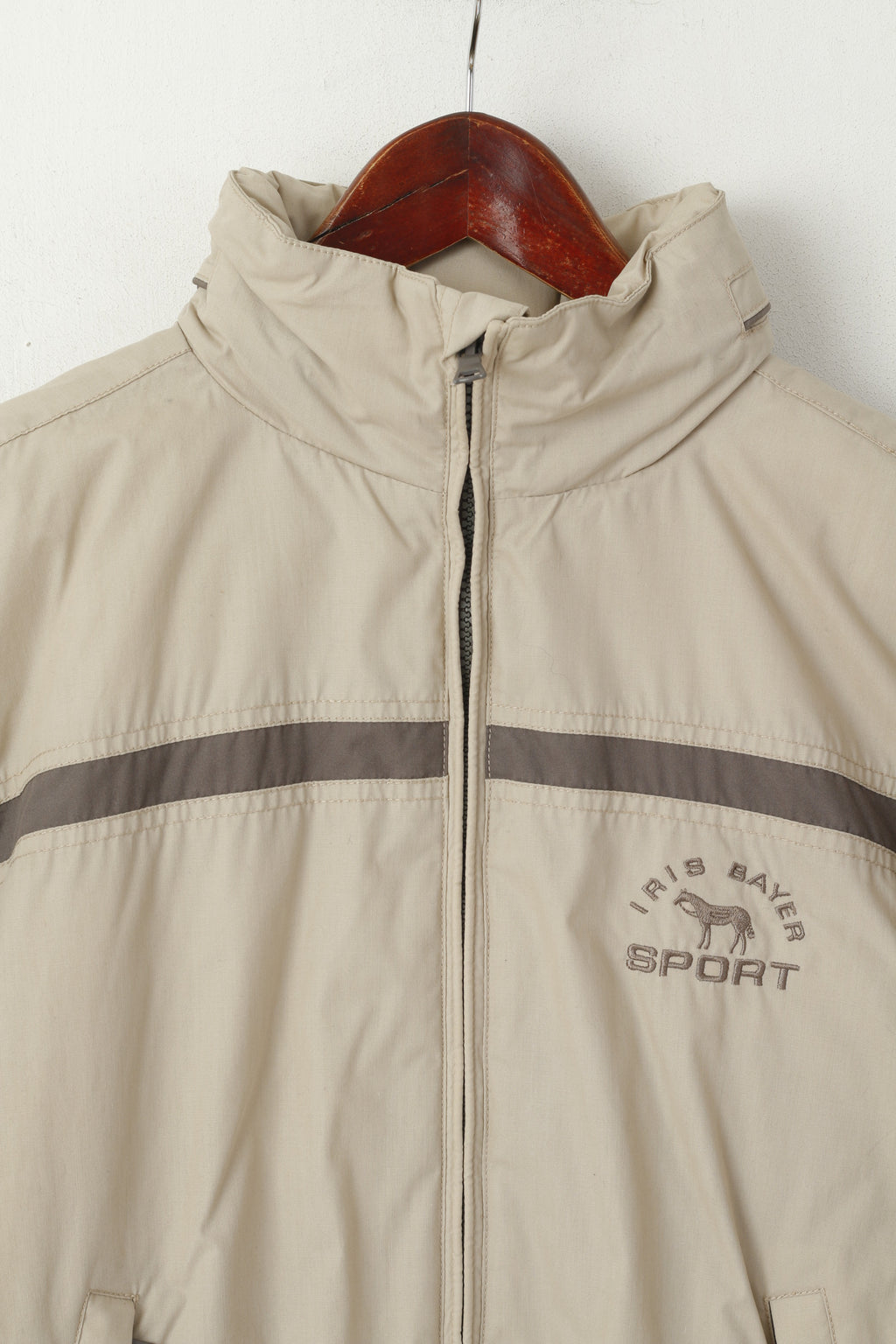 Iris Bayer Sport Veste Femme Beige Équitation Capuche Cachée Fermeture Éclair Complète