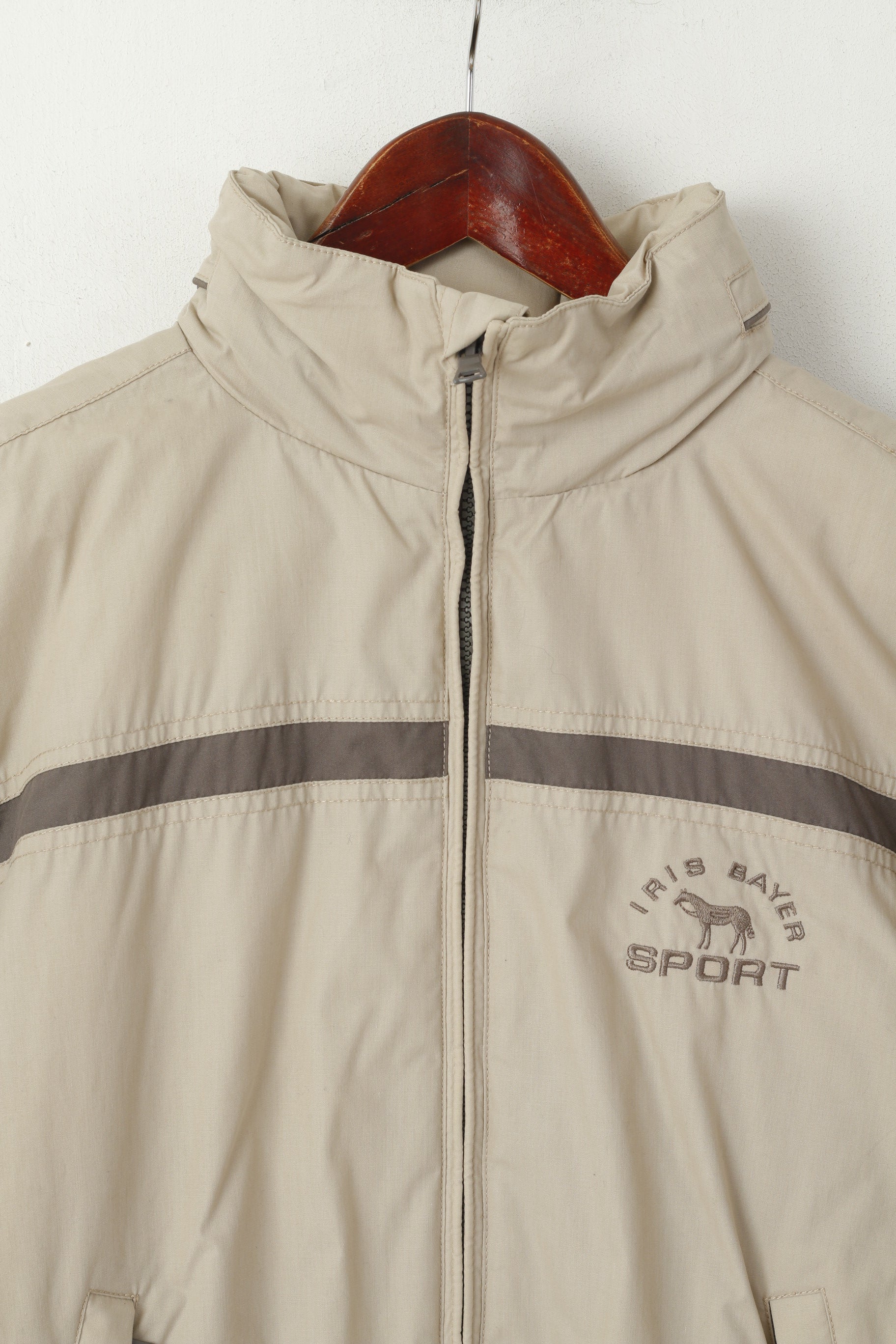 Iris Bayer Sport Veste Femme Beige Équitation Capuche Cachée Fermeture Éclair Complète