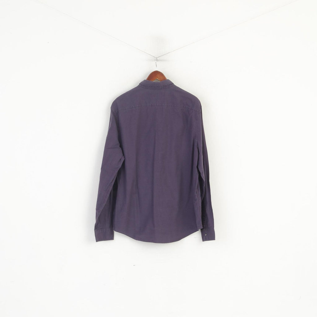 Penguin Men XXL Casual Shirt Purple Cotton Slim Fit Stretch Long Sleeve Top