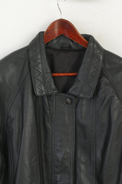 Italia C&amp;A Donna 18 44 Giacca in pelle Nera Vintage Spalline Retro Cappotto