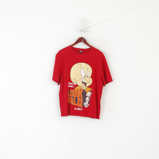 George Looney Tunes Men L Shirt Red Cotton Graphic Look Bald in This?!