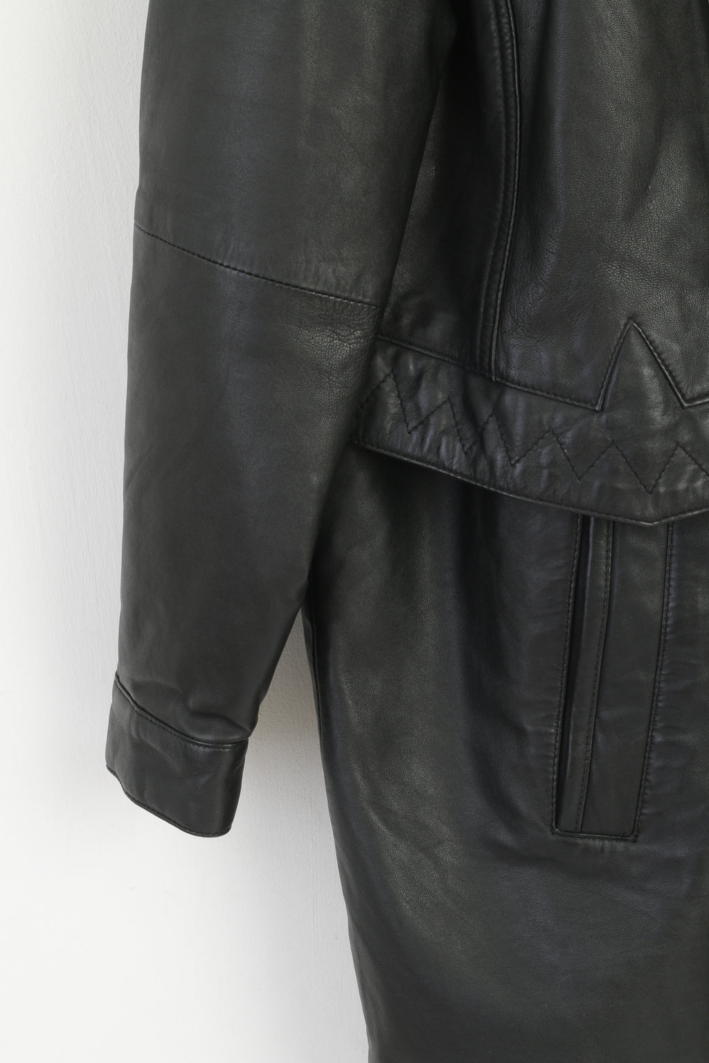 Canada C&A Women 18 44 Leather Jacket Black Vintage Shoulder Pads Retro Coat