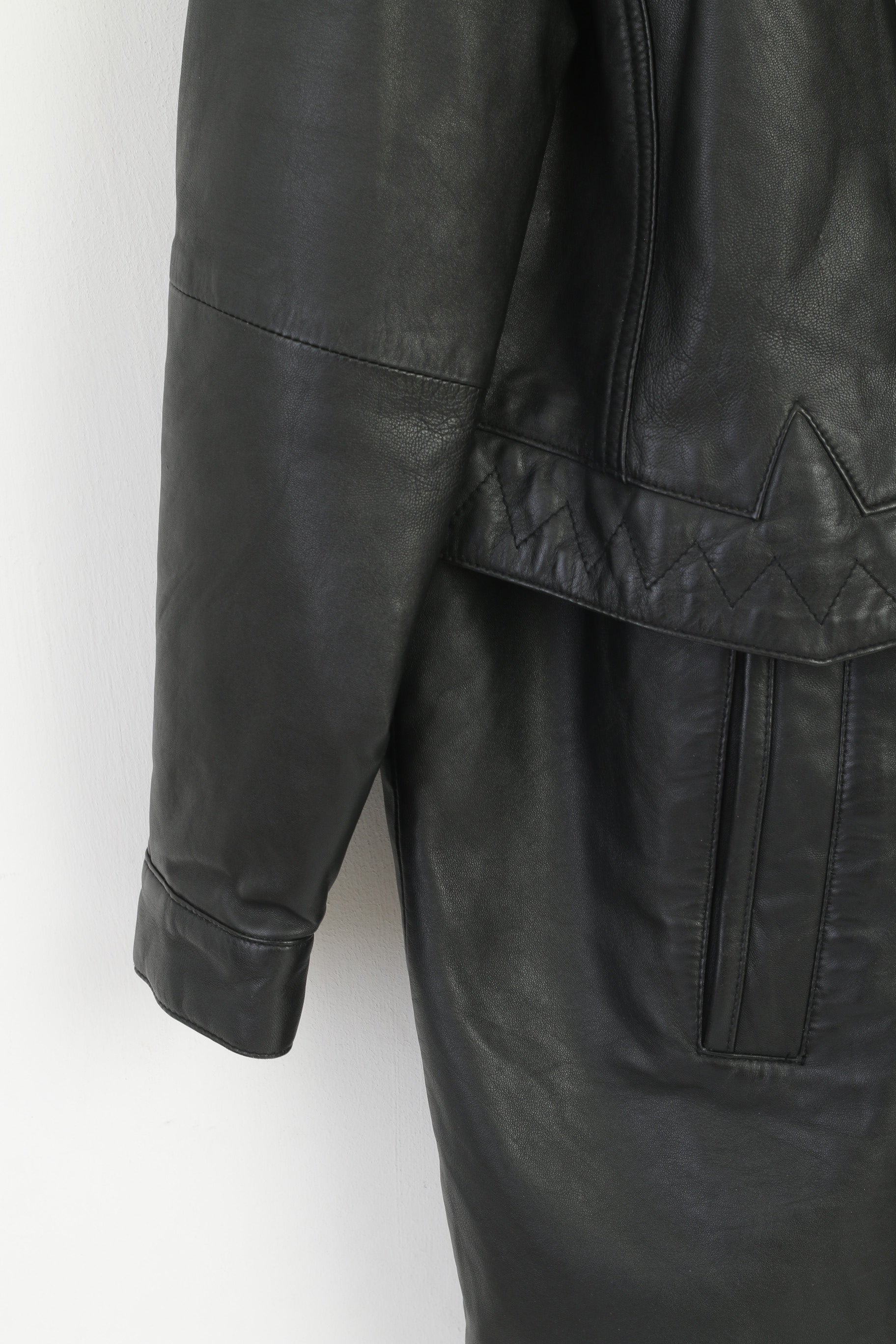 Canada C&A Women 18 44 Leather Jacket Black Vintage Shoulder Pads Retro Coat