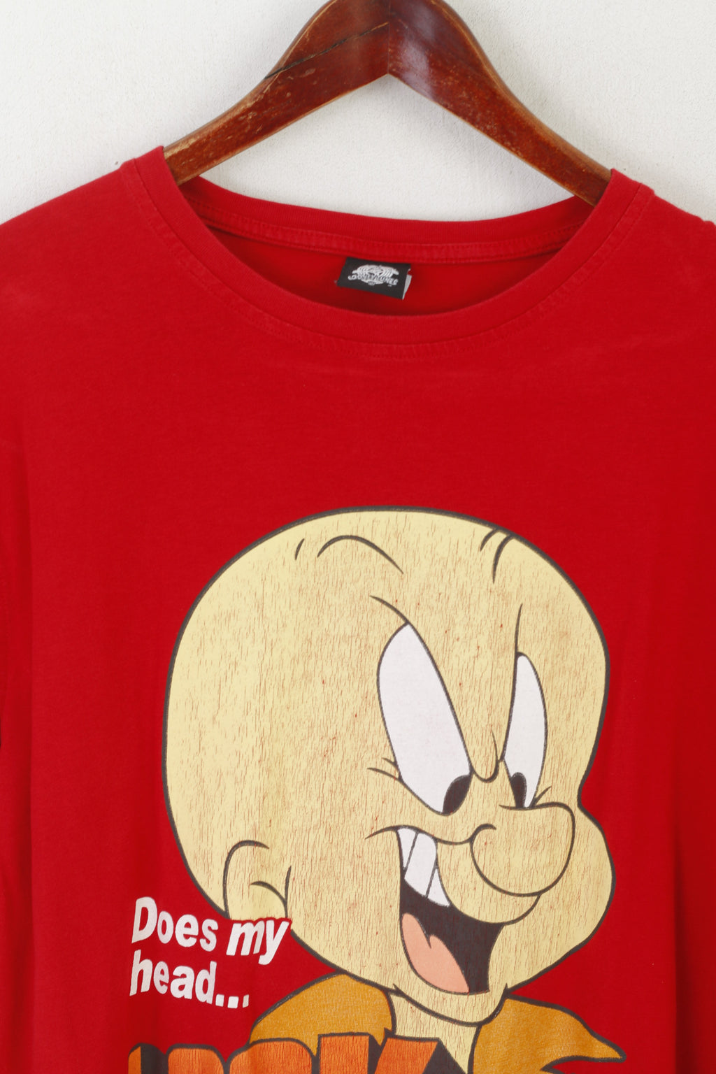 George Looney Tunes Men L Shirt Red Cotton Graphic Look Bald in This?!