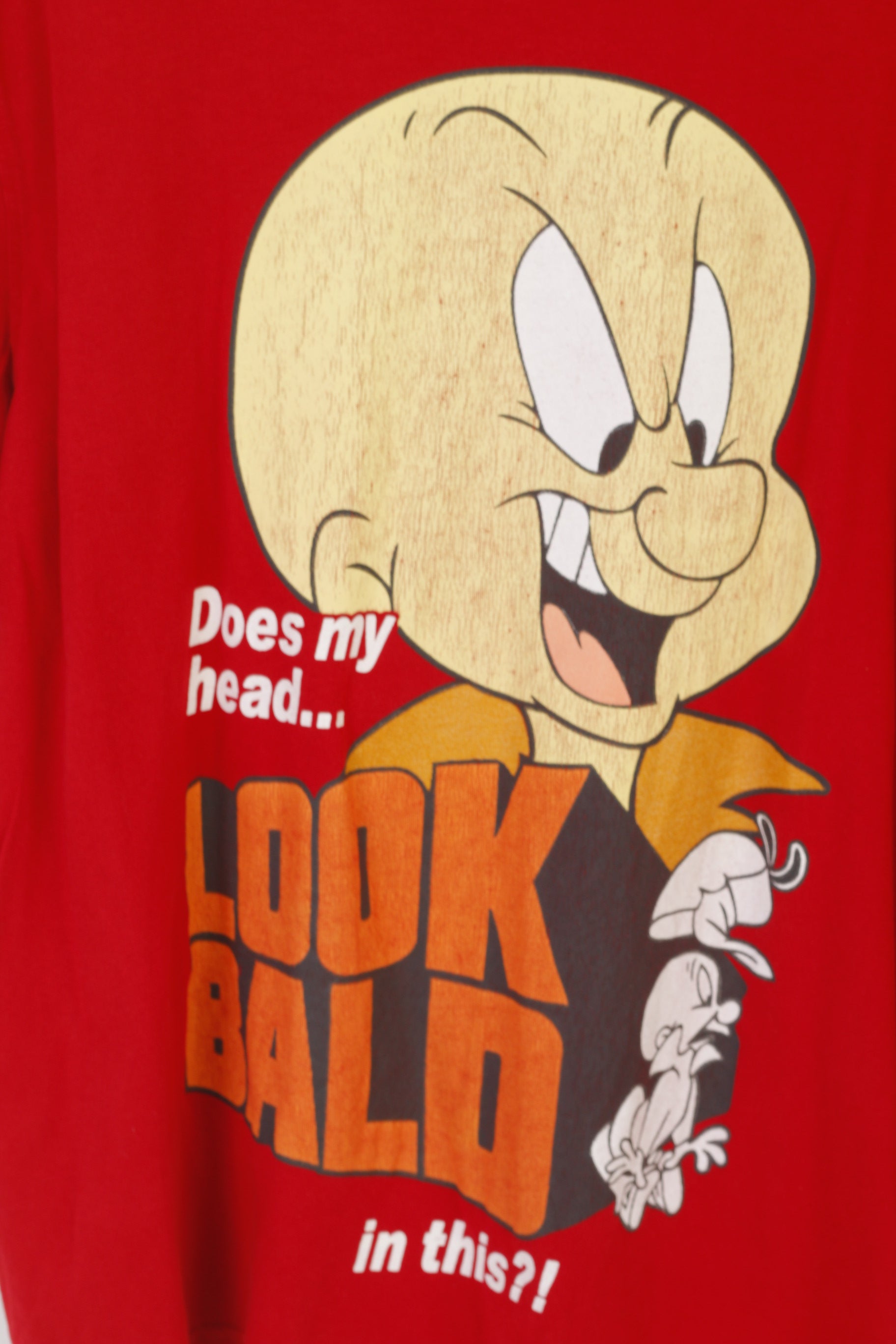 George Looney Tunes Men L Shirt Red Cotton Graphic Look Bald in This?!