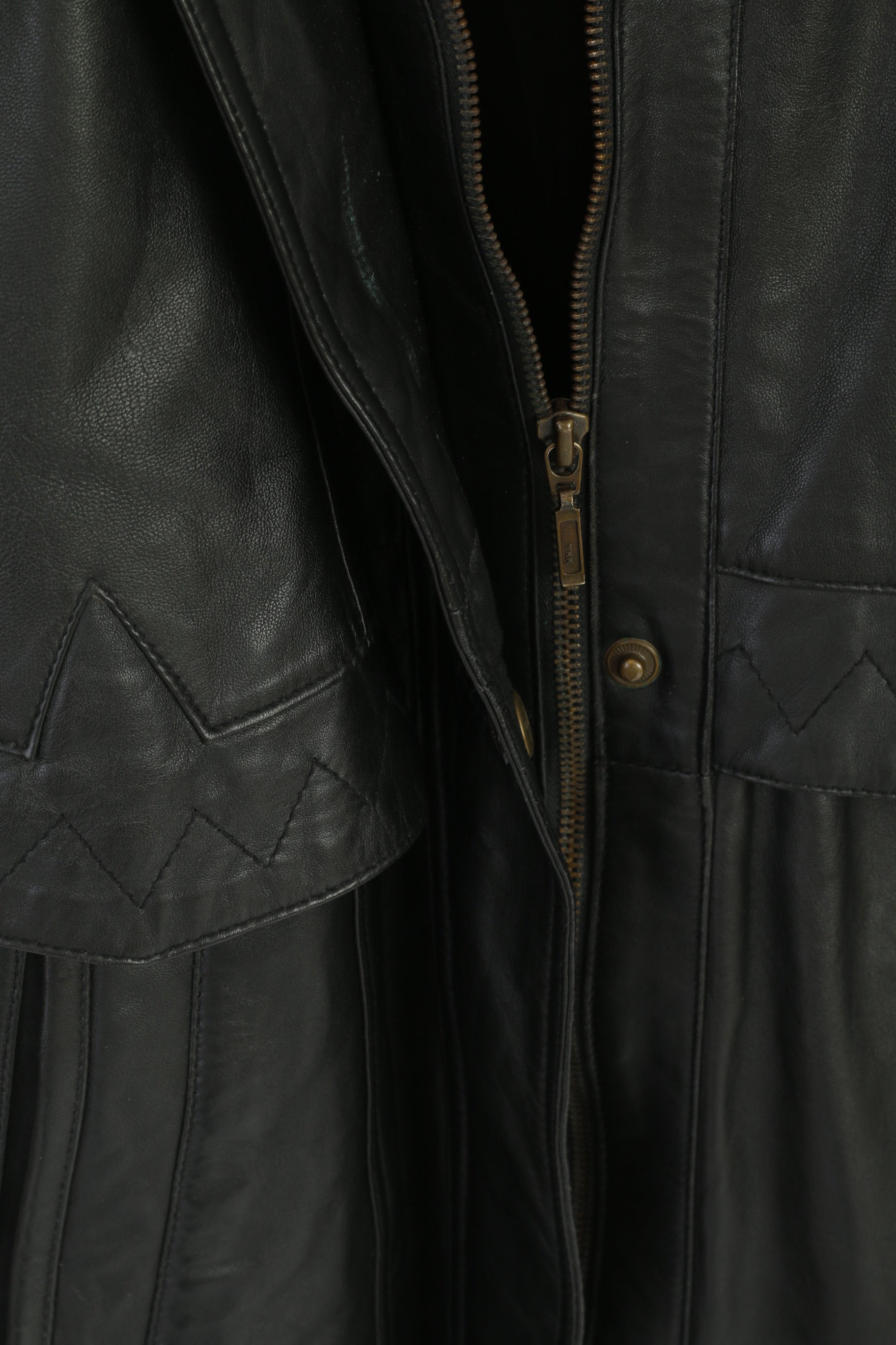 Canada C&A Women 18 44 Leather Jacket Black Vintage Shoulder Pads Retro Coat