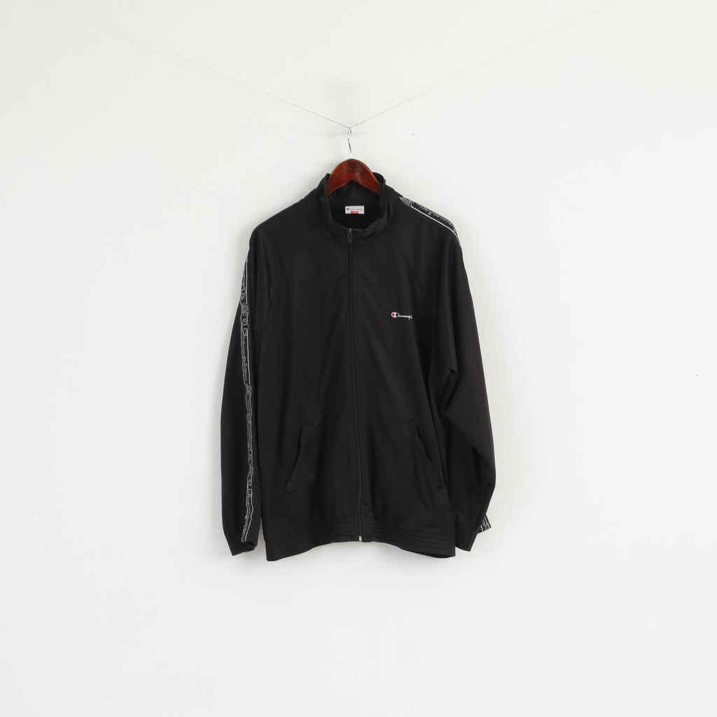 Champion Men XL Sweatshirt Black Shiny Retro Full Zipper Nepomniashy Top