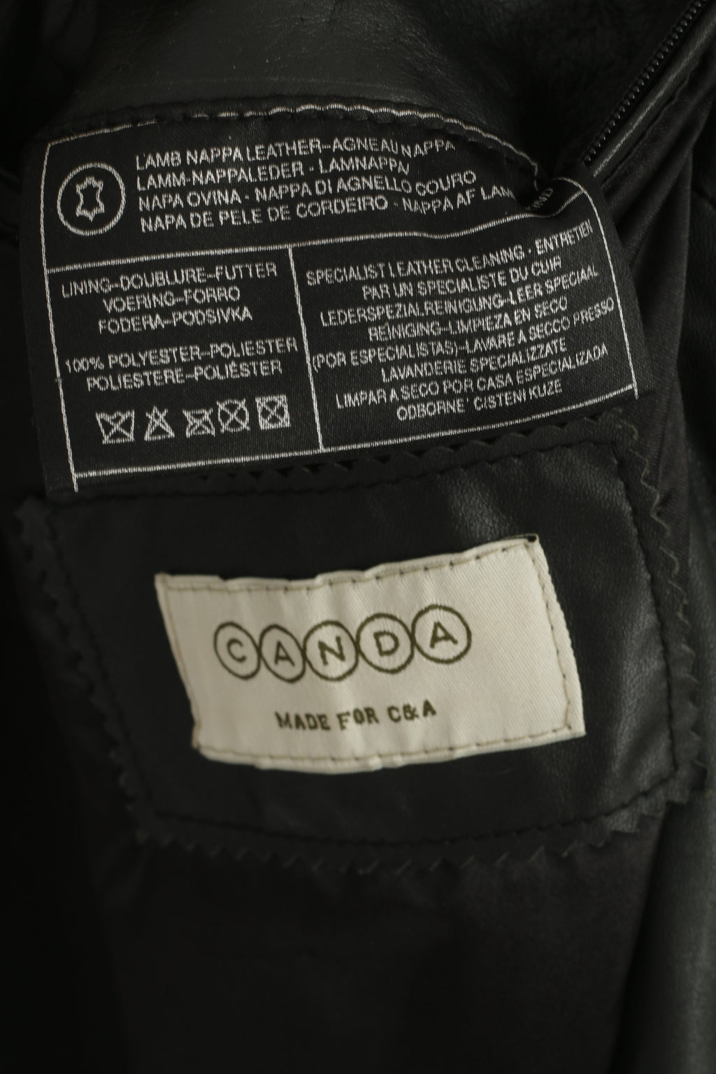 Canada C&A Women 18 44 Leather Jacket Black Vintage Shoulder Pads Retro Coat