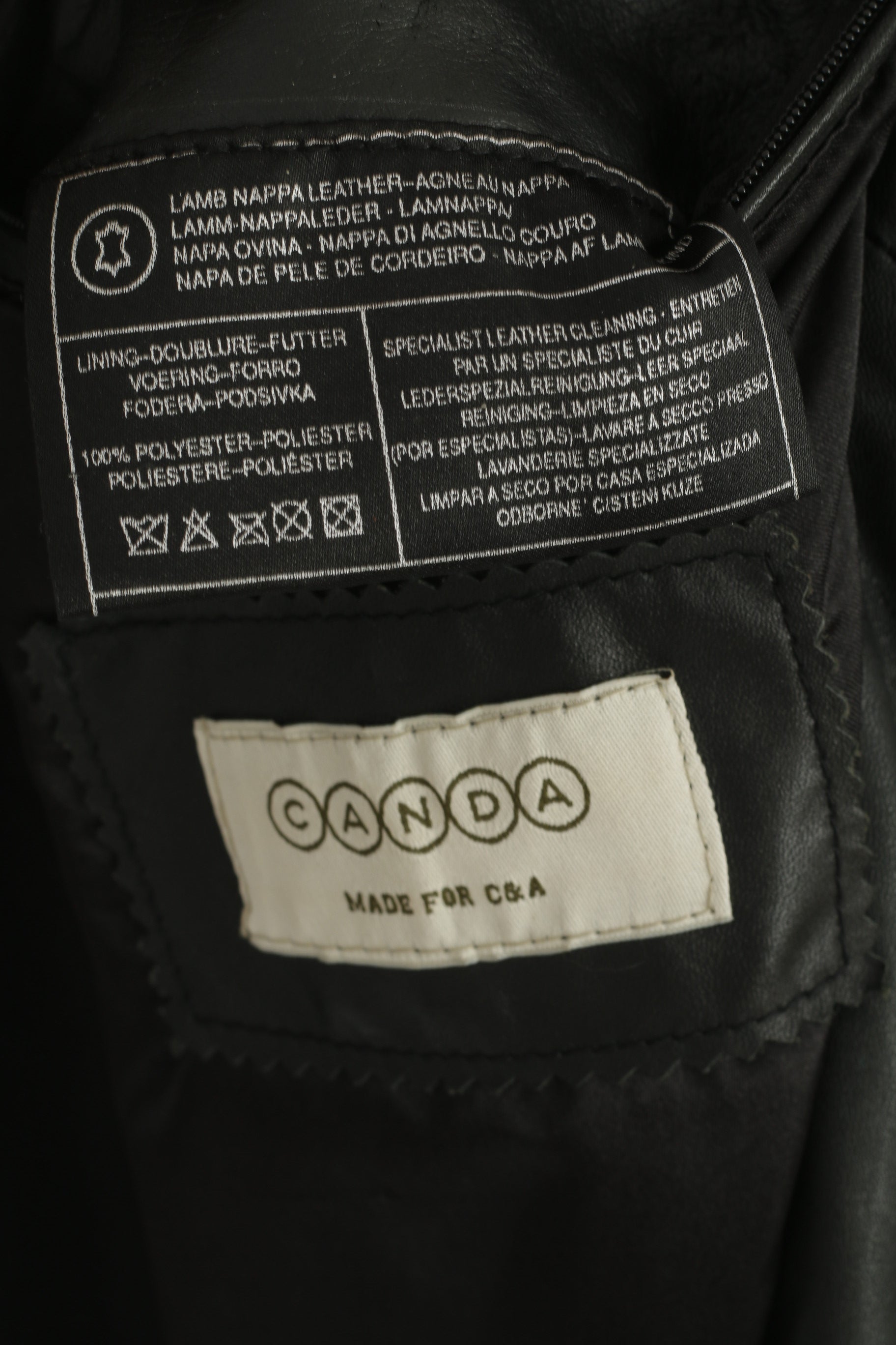 Canada C&A Women 18 44 Leather Jacket Black Vintage Shoulder Pads Retro Coat