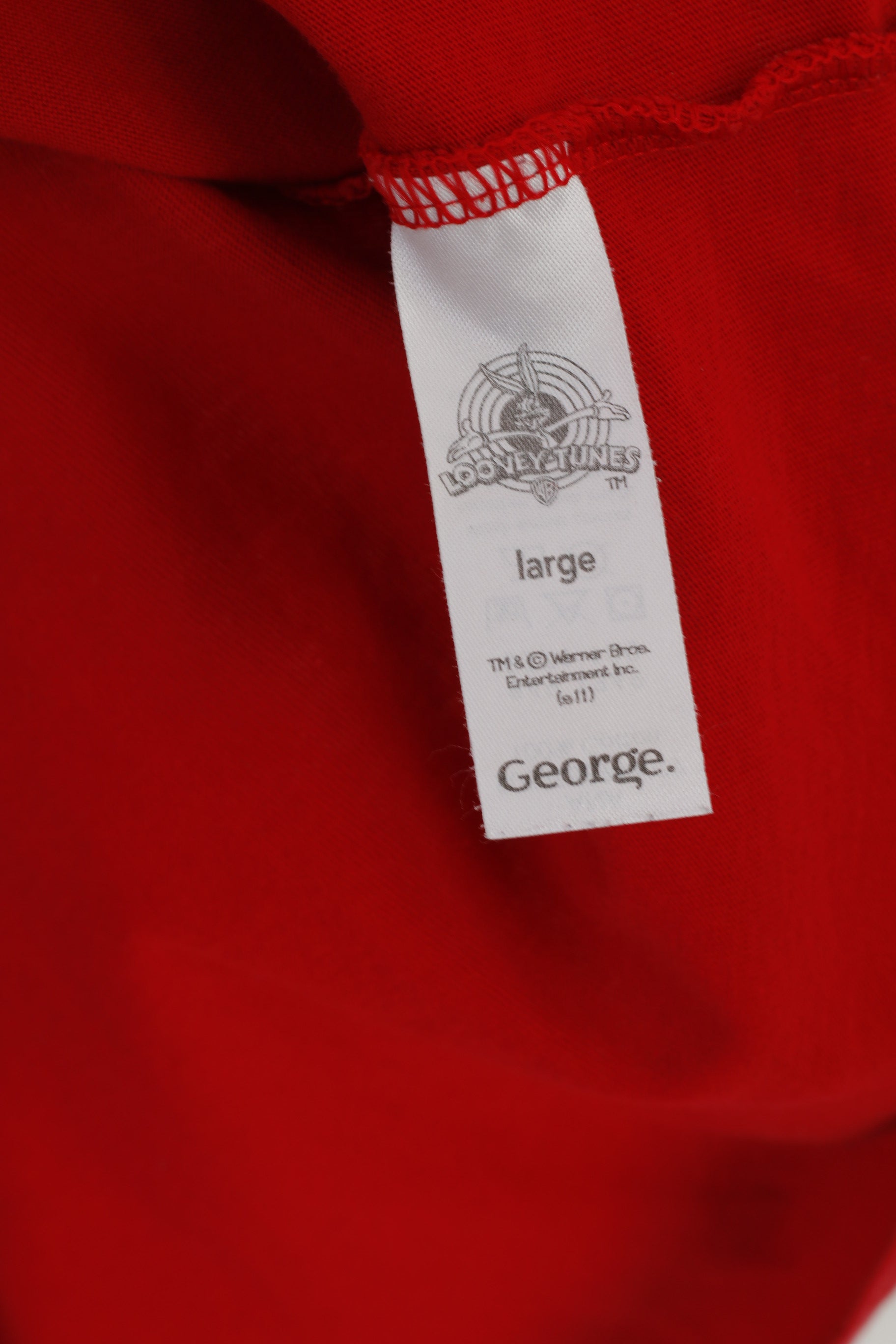 George Looney Tunes Men L Shirt Red Cotton Graphic Look Bald in This?!