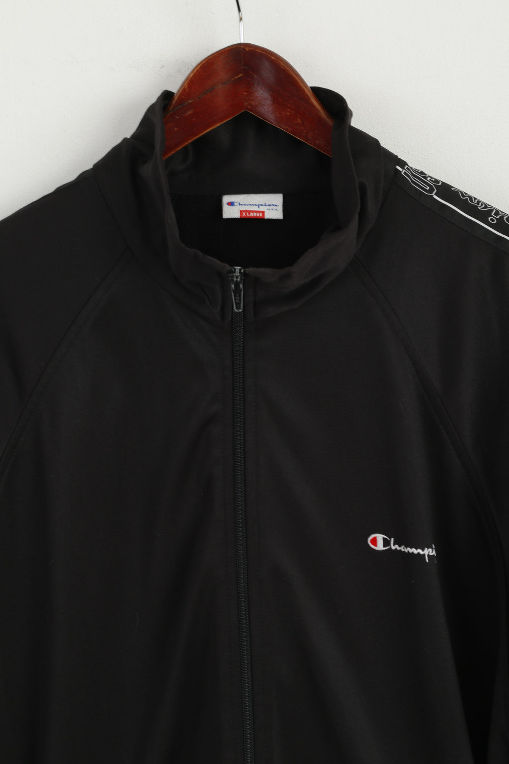 Champion Men XL Sweatshirt Black Shiny Retro Full Zipper Nepomniashy Top