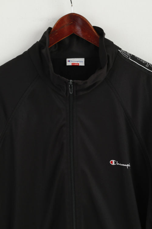 Champion Men XL Sweatshirt Black Shiny Retro Full Zipper Nepomniashy Top