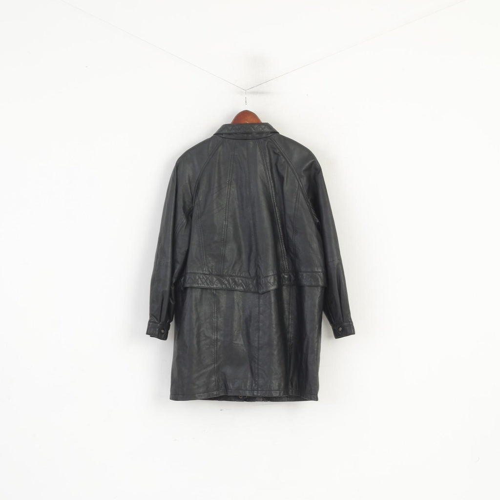 Canada C&A Women 18 44 Leather Jacket Black Vintage Shoulder Pads Retro Coat
