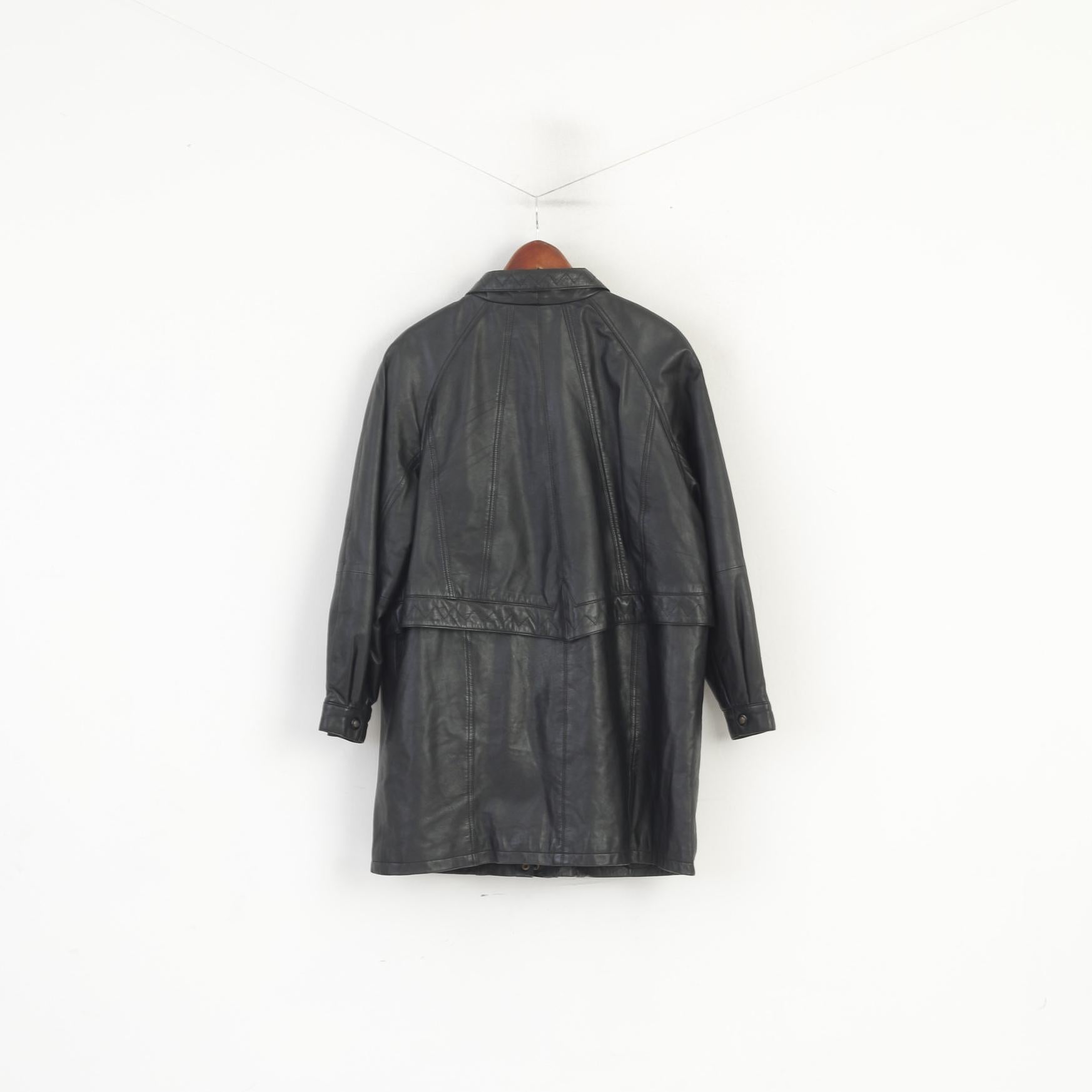 Canada C&A Women 18 44 Leather Jacket Black Vintage Shoulder Pads Retro Coat