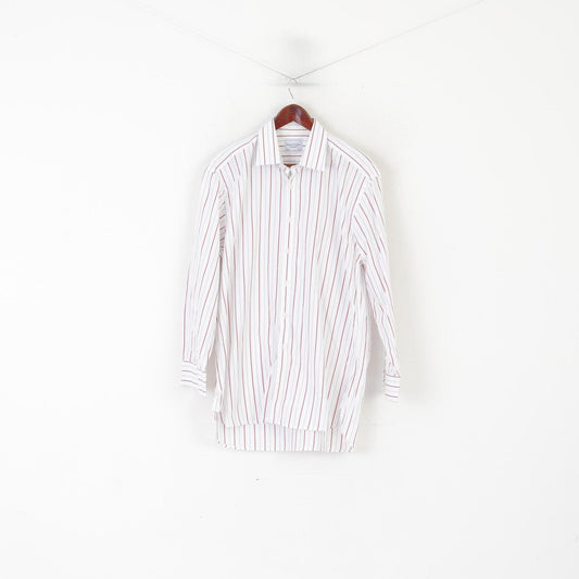 Samuel Windsor Men 16.5 42 XL Casual Shirt White Cotton Striped Long Sleeve Top