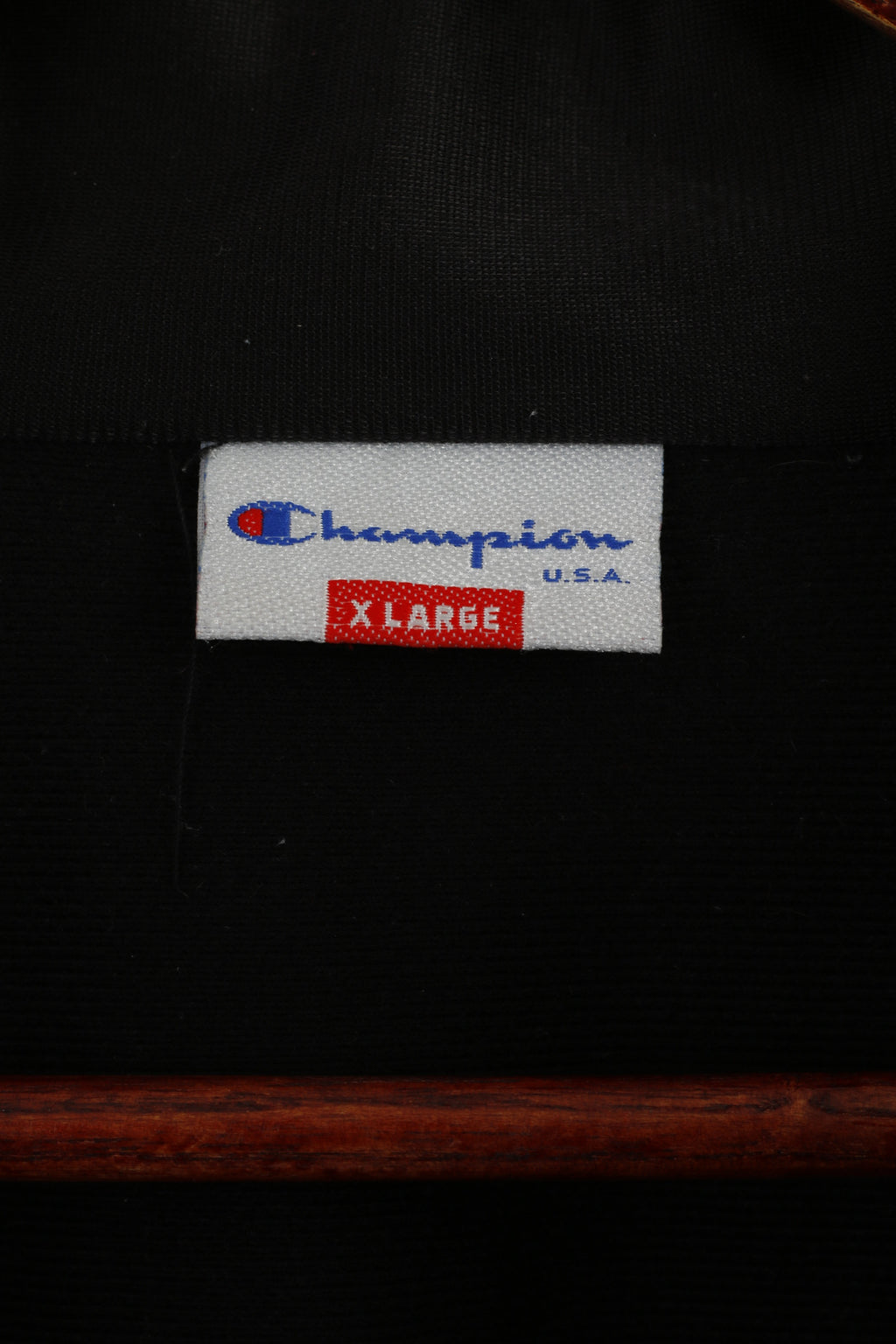 Champion Men XL Sweatshirt Black Shiny Retro Full Zipper Nepomniashy Top