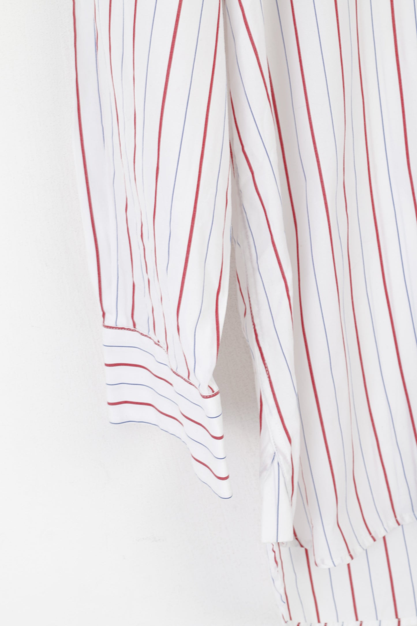 Samuel Windsor Uomo 16.5 42 XL Camicia casual Top a maniche lunghe a righe in cotone bianco